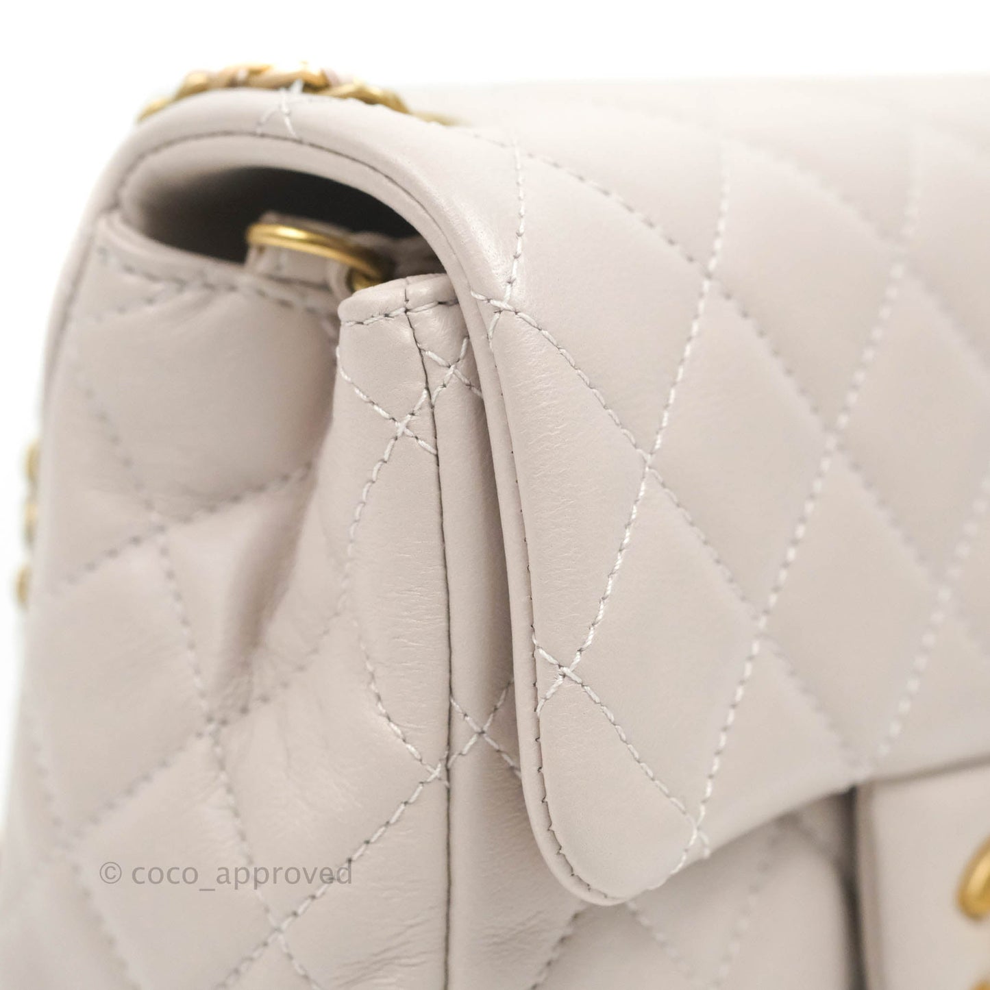 Chanel Mini Square Pearl Crush Quilted Pale Lilac Lambskin Aged Gold Hardware