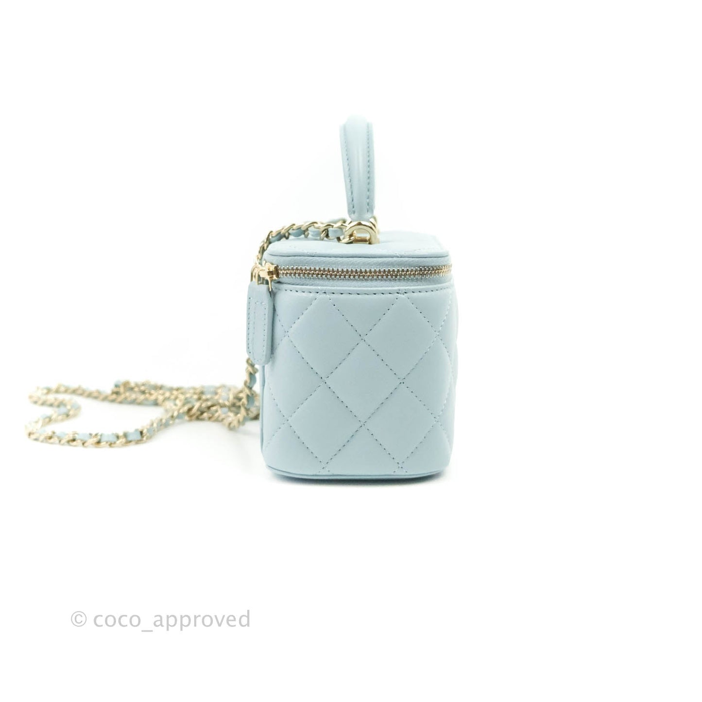Chanel Vanity Rectangular Top Handle Light Blue Lambskin Gold Hardware