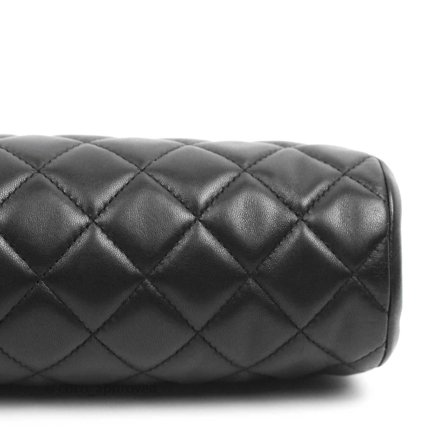 Chanel Quilted Timeless Kisslock Clutch Black Lambskin Silver Hardware