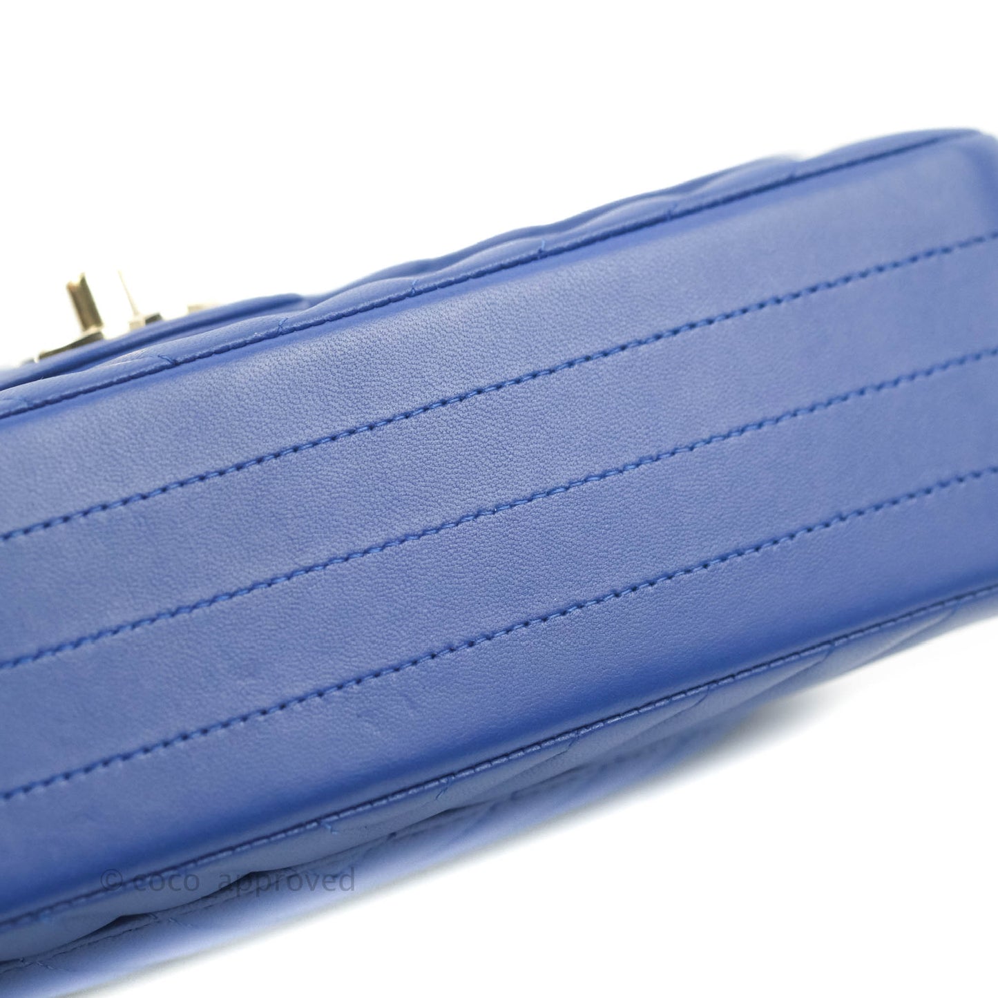 Chanel Classic M/L Medium Chevron Double Flap Blue Lambskin Gold Hardware