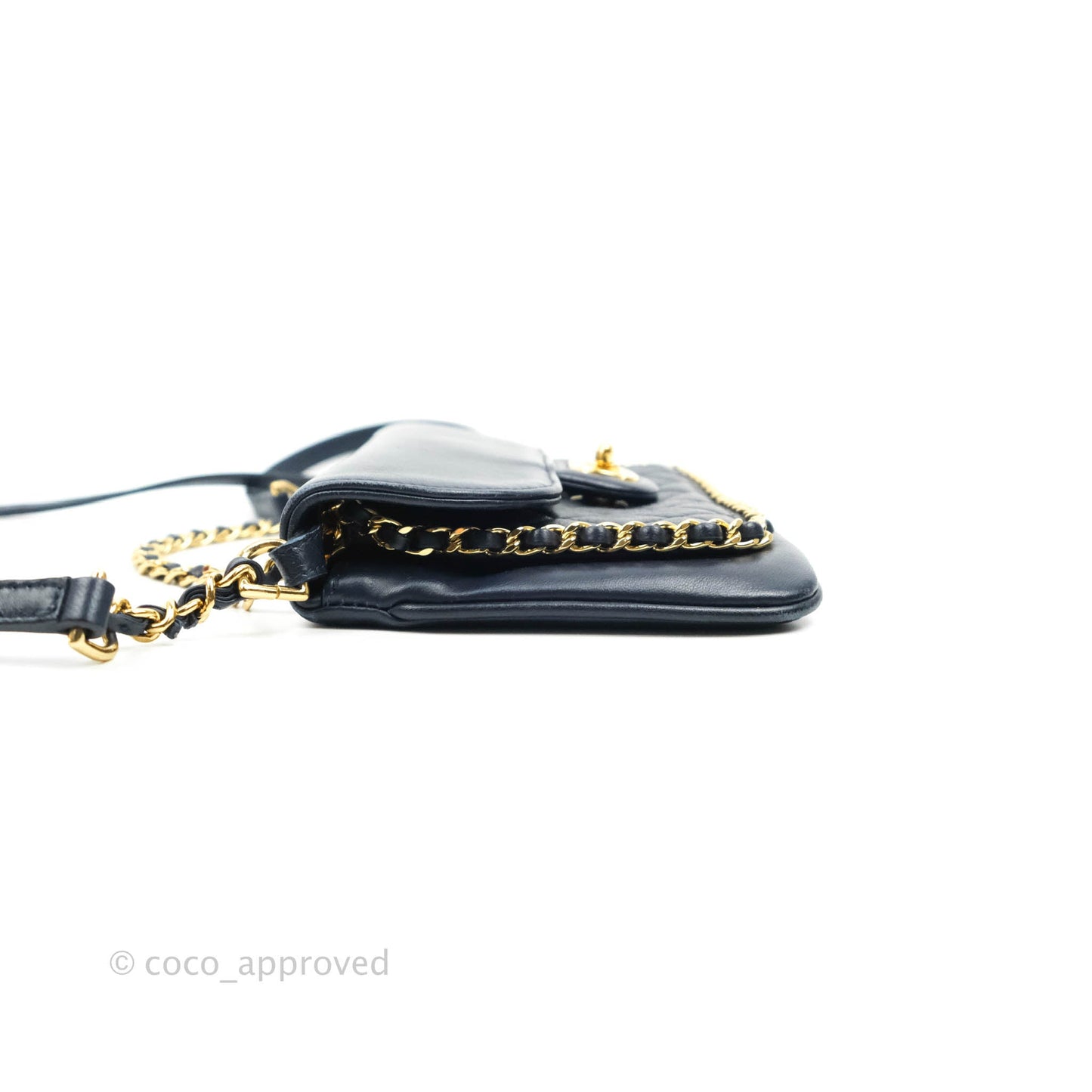 Chanel Flat Flap Bag With Chain Navy Calfskin Gold Hardware