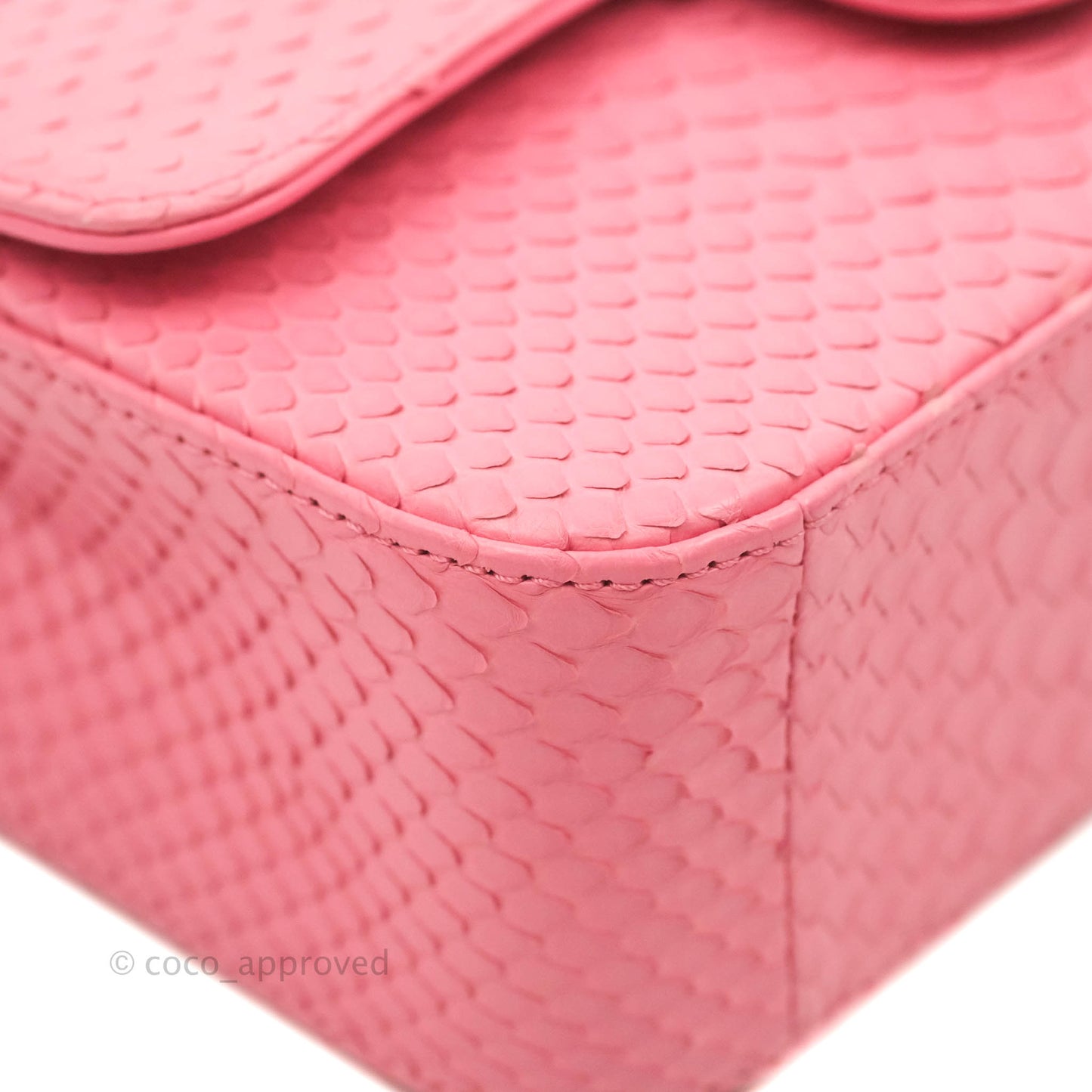Chanel Quilted Mini Rectangular Python Pink Silver Hardware
