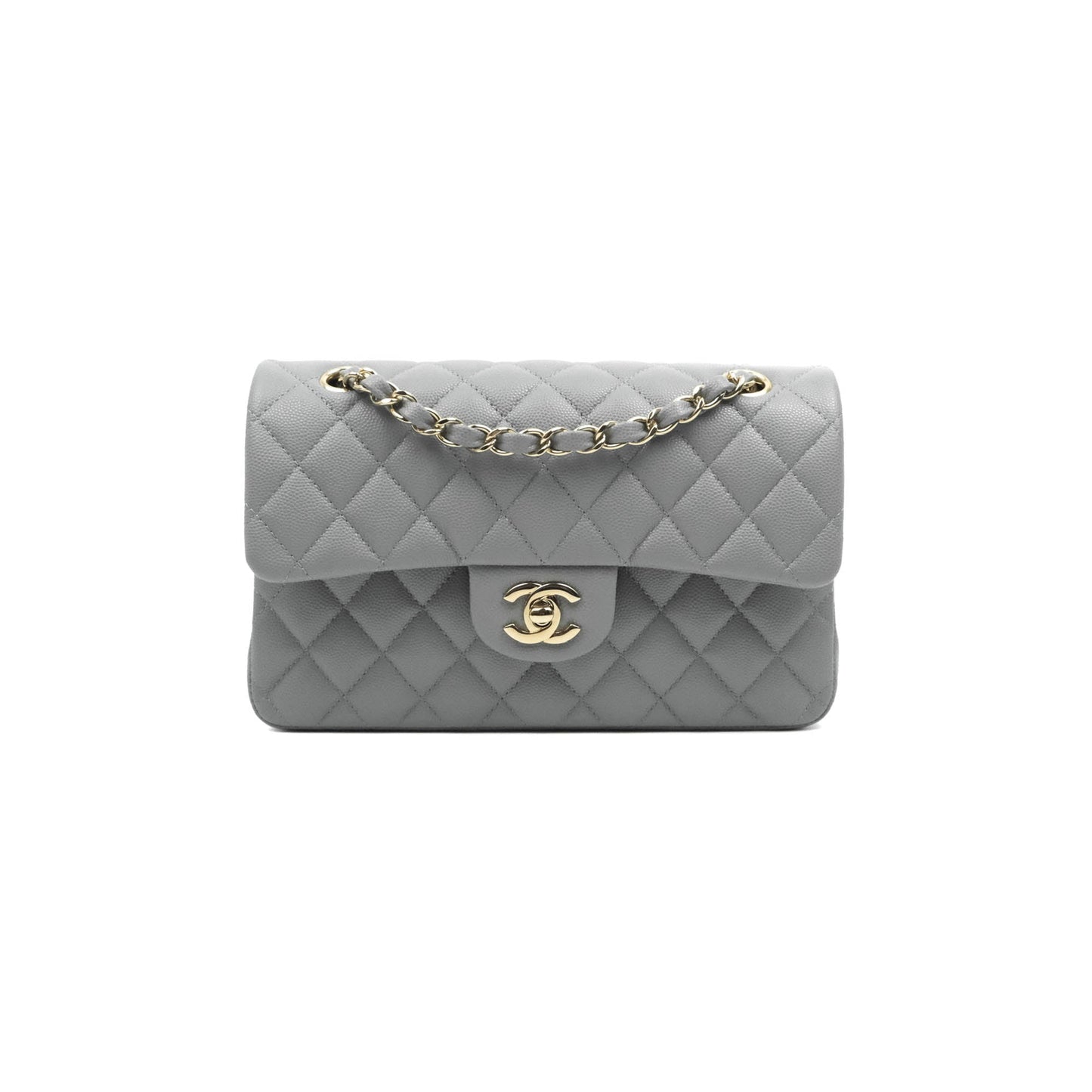 Chanel Classic Small S/M Quilted Flap Grey Caviar Gold Hardware 20C