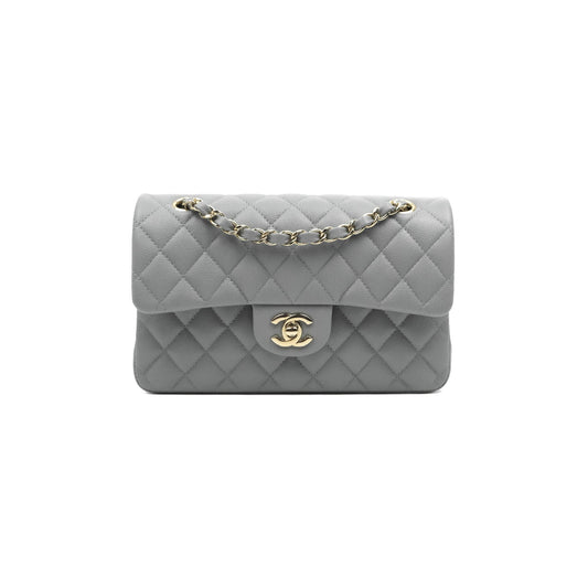 Chanel Classic Small S/M Quilted Flap Grey Caviar Gold Hardware 20C
