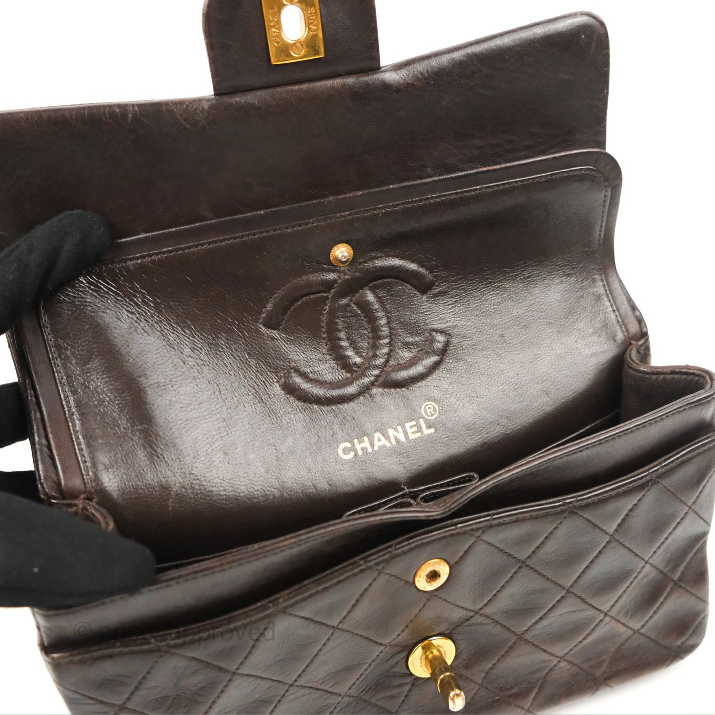 Chanel Vintage Small Classic Flap Brown Lambskin 24K Gold Hardware