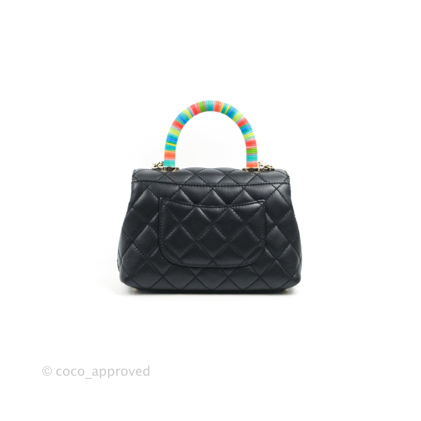 Chanel Quilted Mini Rainbow Coco Handle Bag Lambskin Black Gold Hardware
