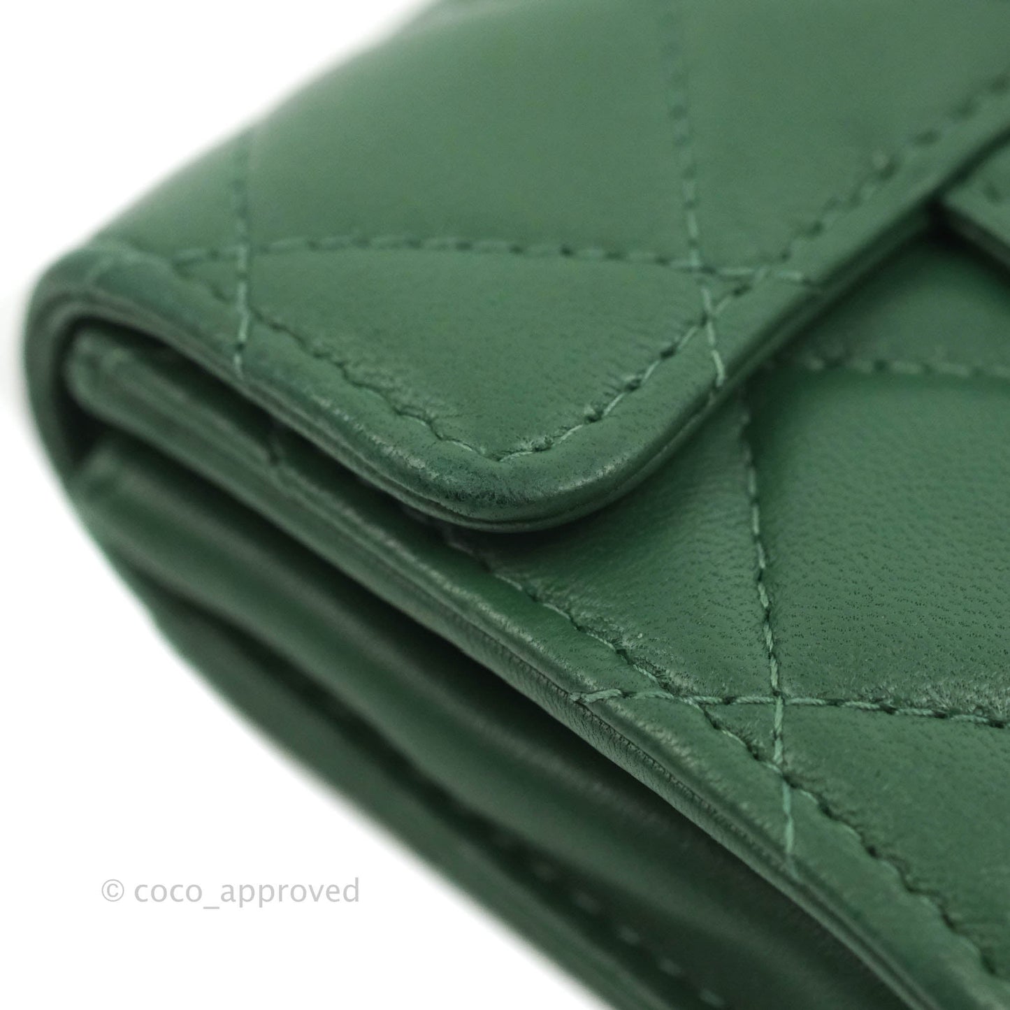 Chanel Classic Flap Coin Purse Dark Green Lambskin Silver Hardware