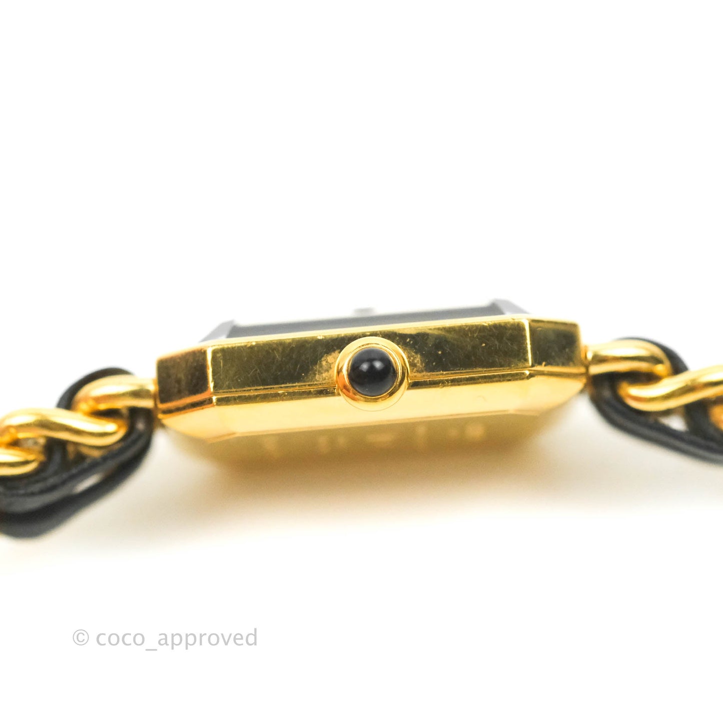 Chanel Vintage Première Watch Black Leather Gold Plated M Size