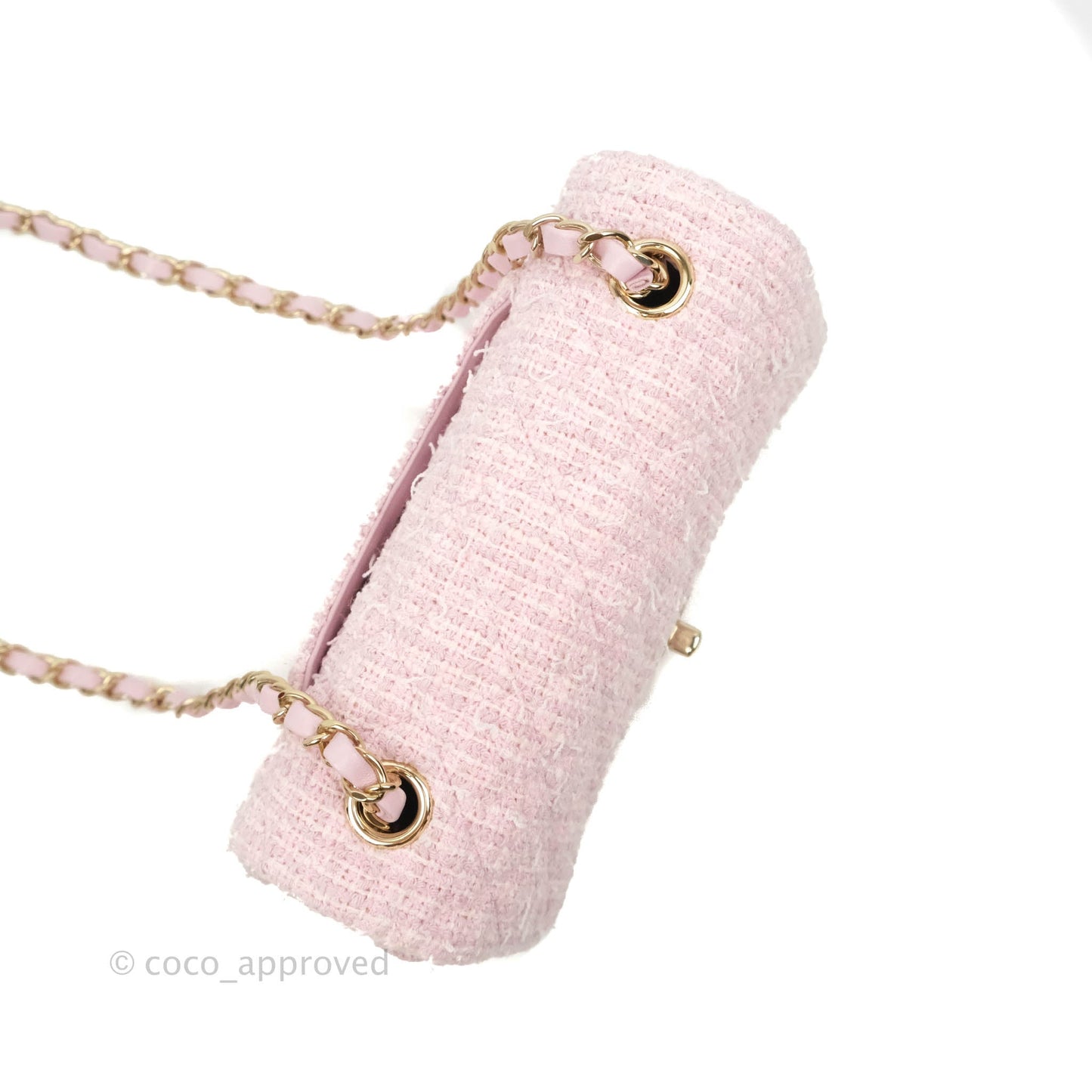 Chanel Classic Mini Rectangular Flap Pink Tweed Gold Hardware