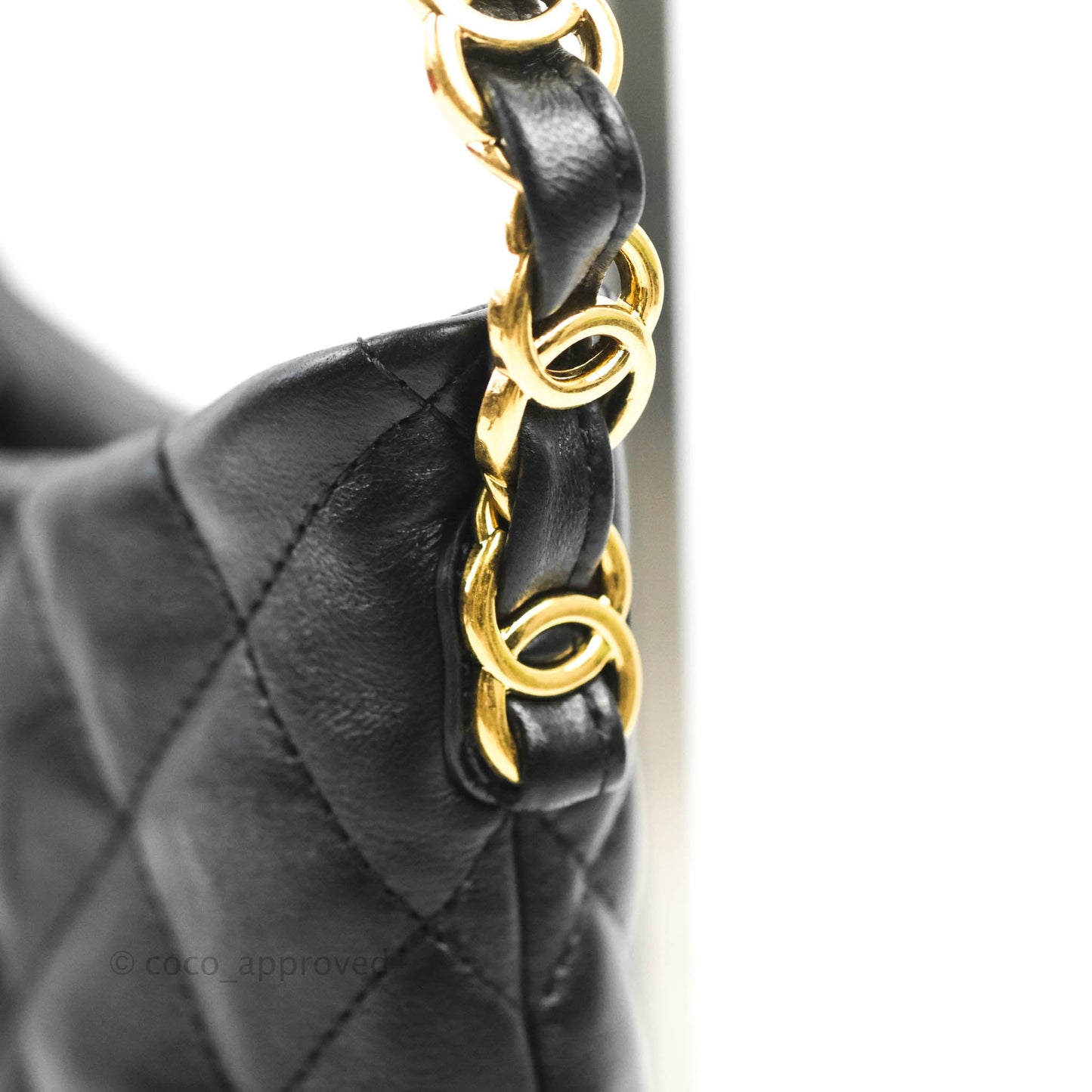 Chanel Small Hobo Bag CC Chain Black Calfskin Aged Gold Hardware 22K