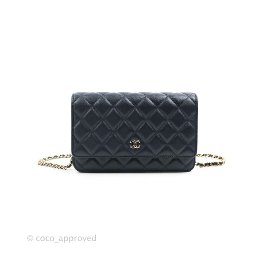 Chanel Quilted Classic Wallet on Chain WOC Navy Caviar Gold Hardware