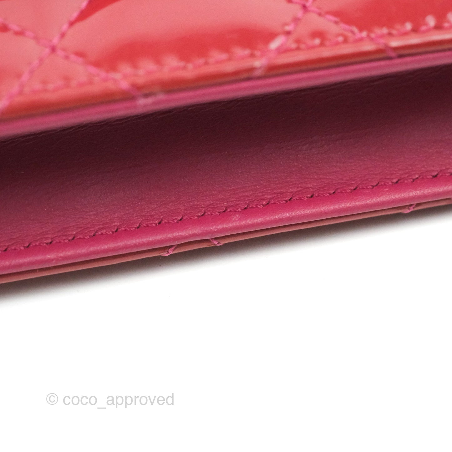 Chanel Wallet on Chain WOC Quilted Red Patent Ruthenium Hardware