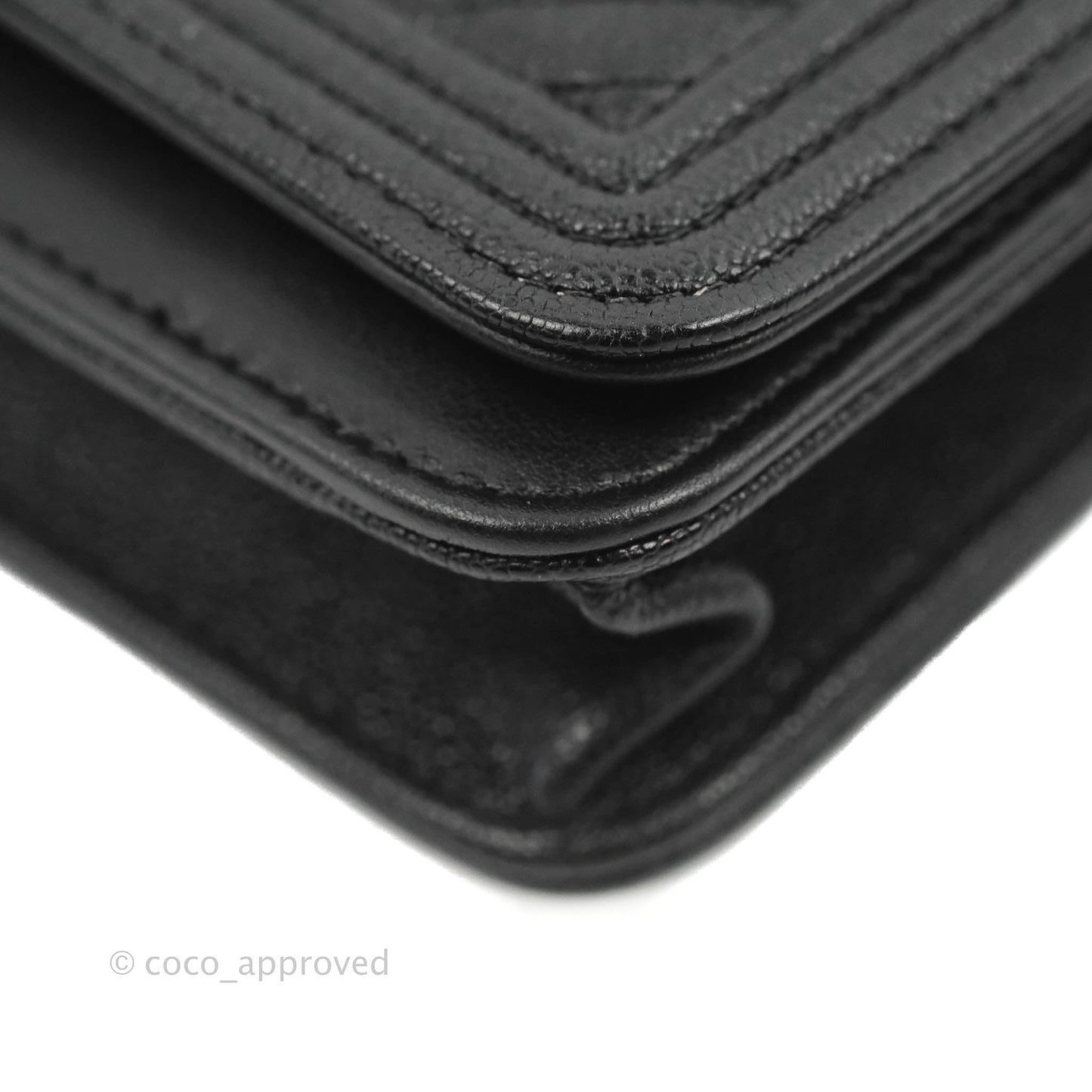 Chanel Chevron Boy Wallet On Chain Black Caviar Gold Hardware