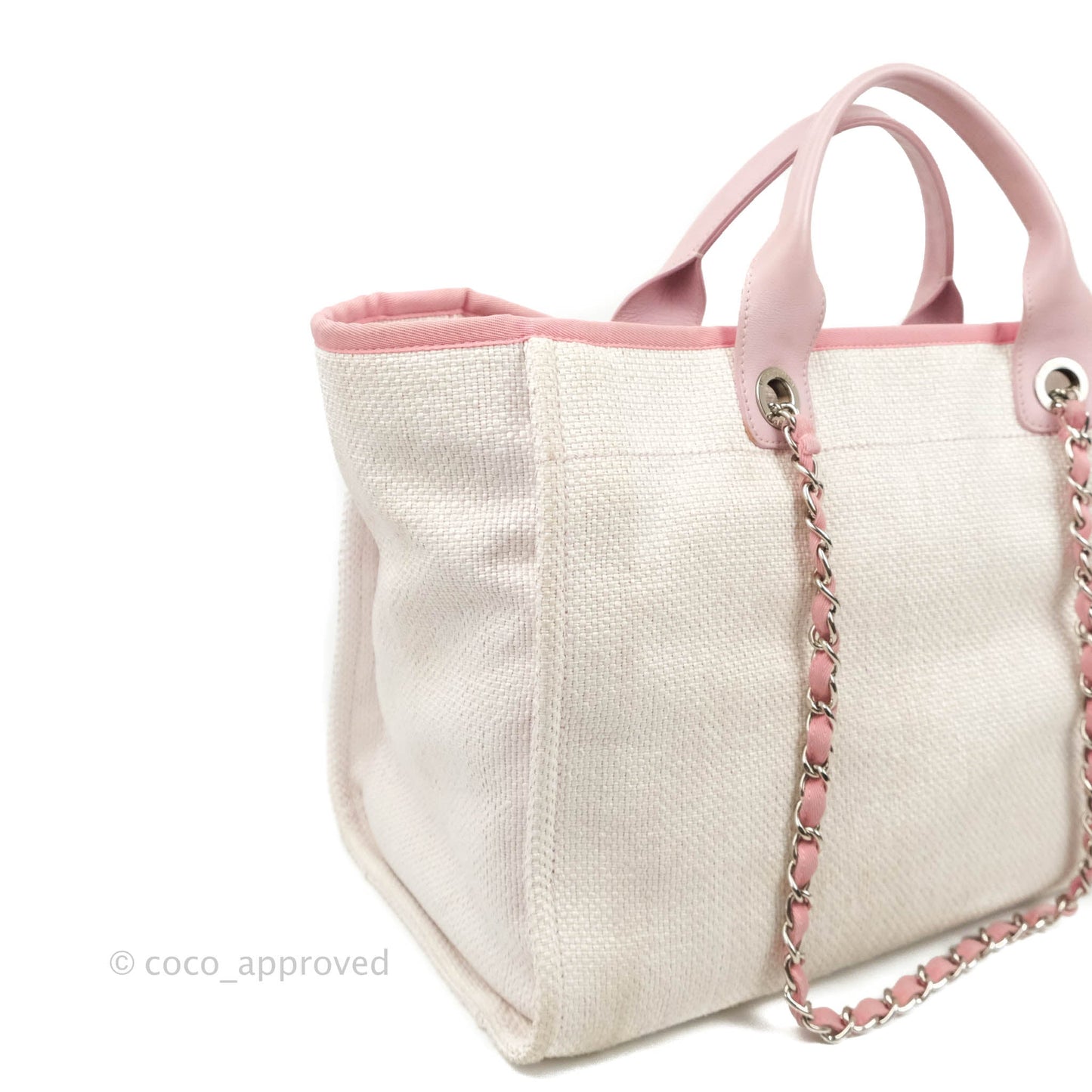 Chanel Large Deauville Pale Pink Canvas Silver Hardware
