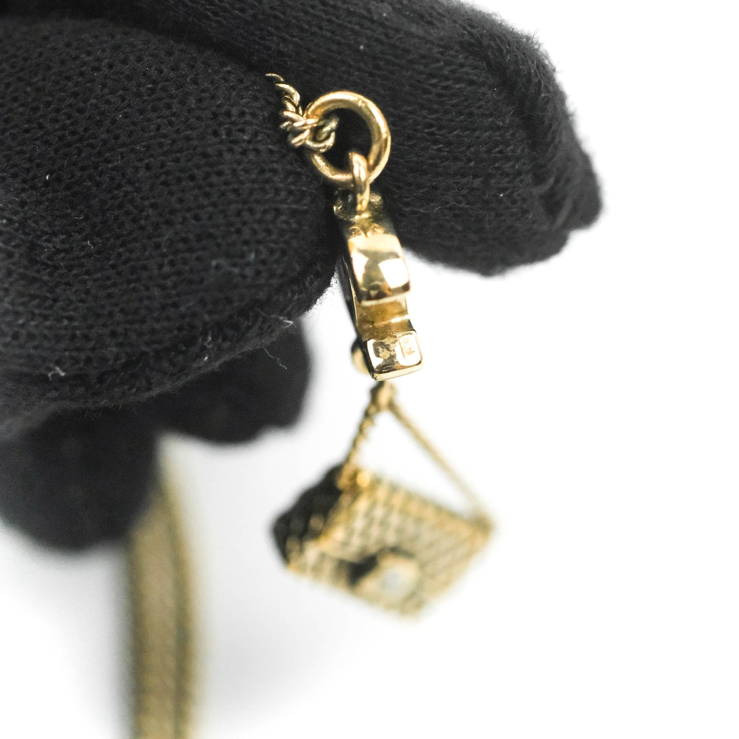 Chanel CC Black Enamel Flap Bag Charm Pendant Necklace Gold Tone 07P