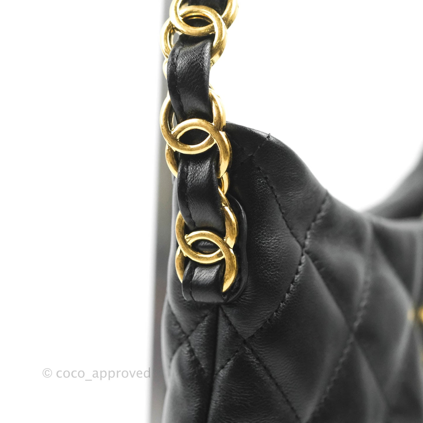 Chanel Small Hobo Bag CC Chain Black Calfskin Aged Gold Hardware 22K
