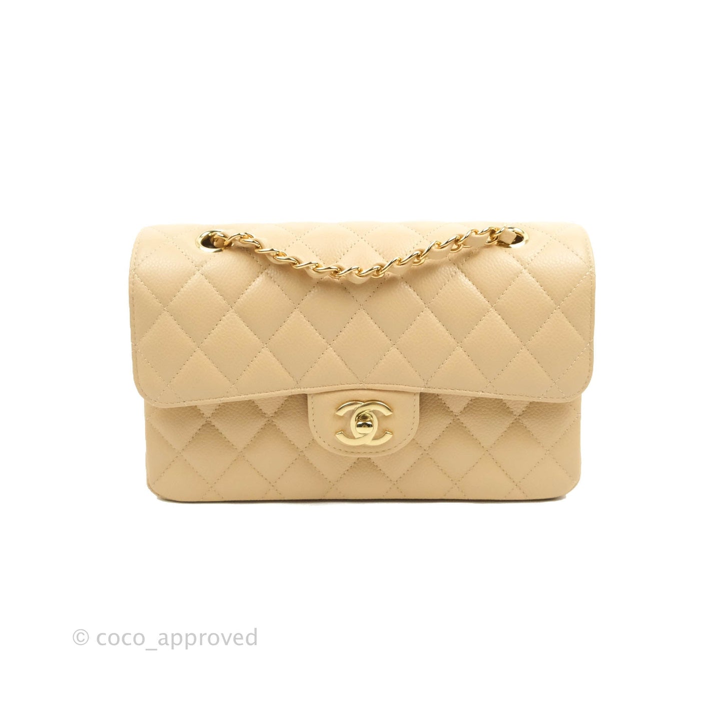 Chanel S/M Small Classic Quilted Flap Beige Caviar Gold Hardware
