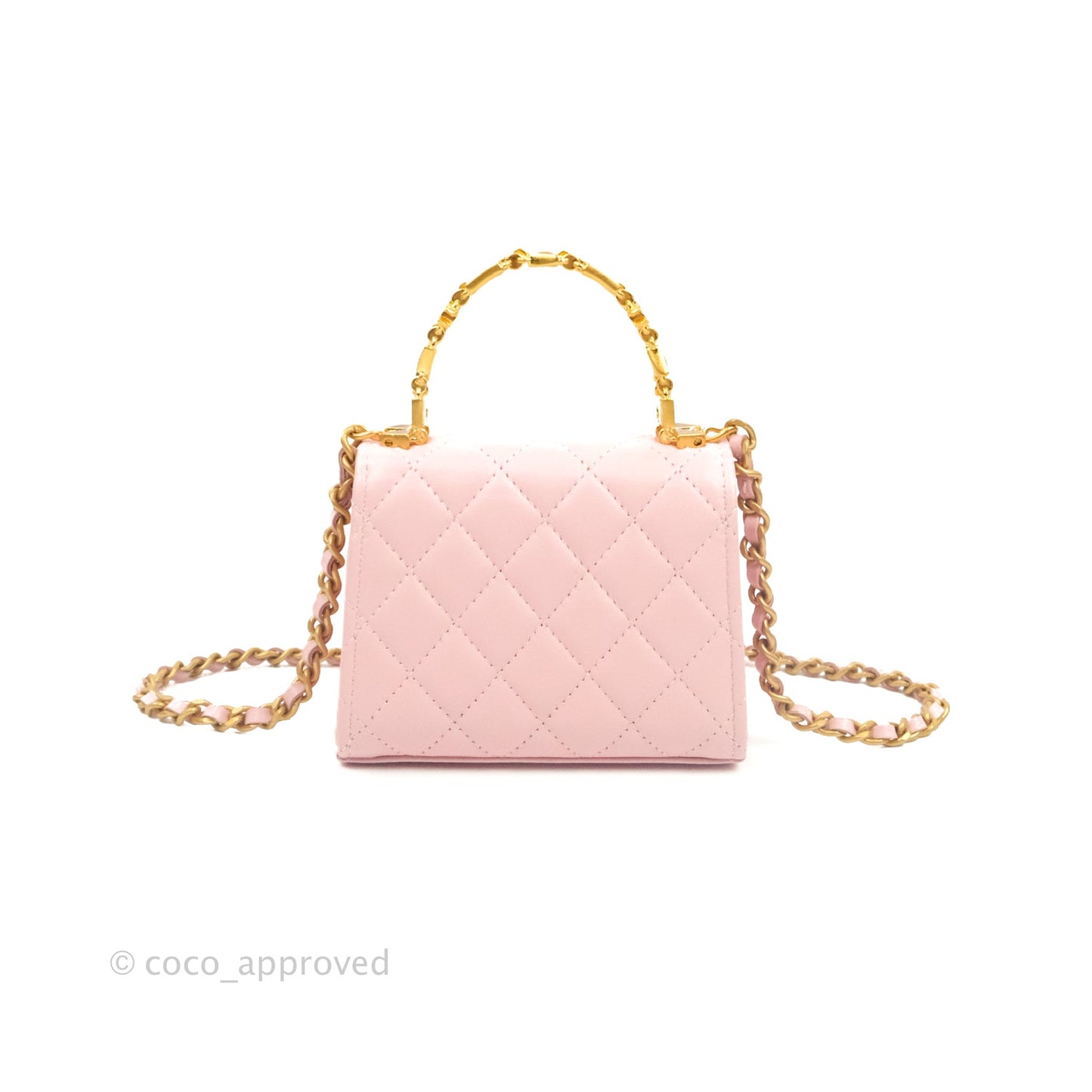 Chanel Mini Enamel Handle Clutch on Chain Pink Lambskin Gold Hardware 22B