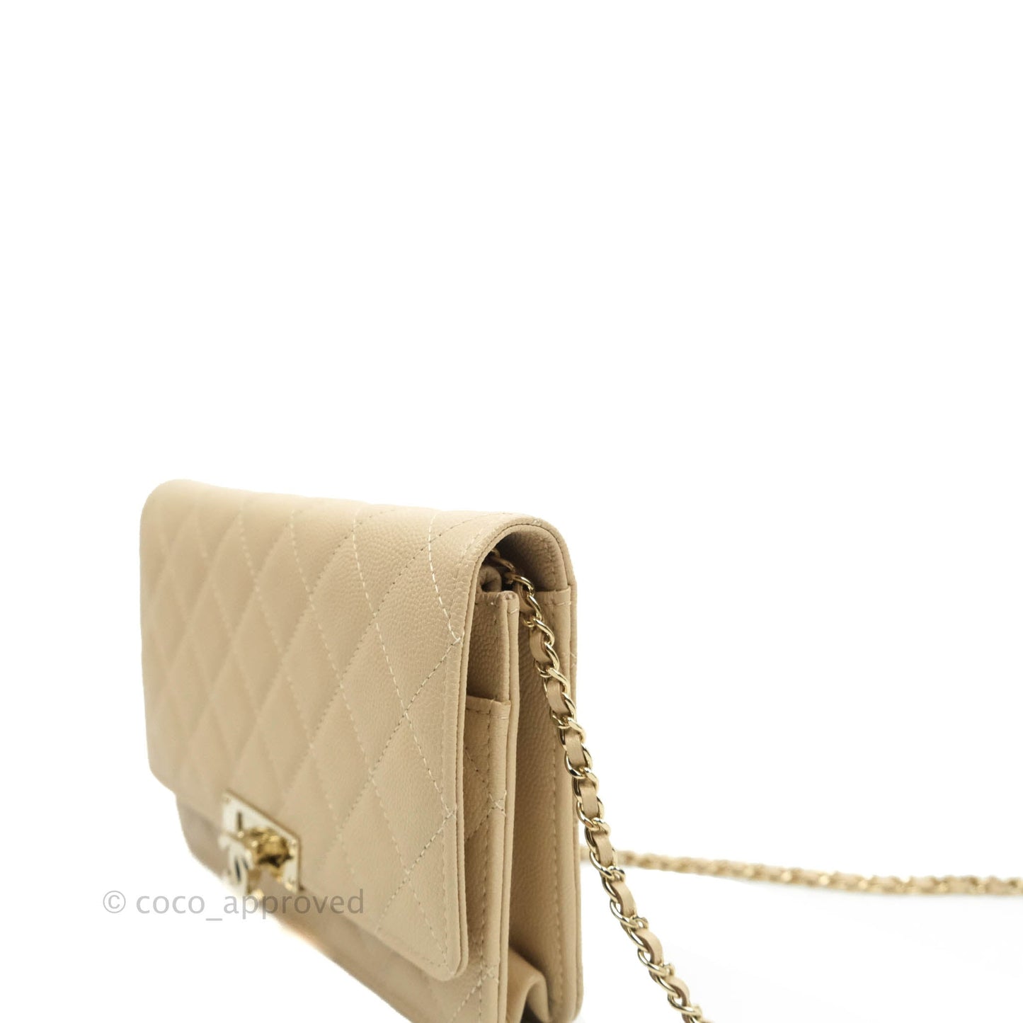 Chanel Quilted Golden Class Wallet on Chain WOC Light Beige Caviar Gold Hardware