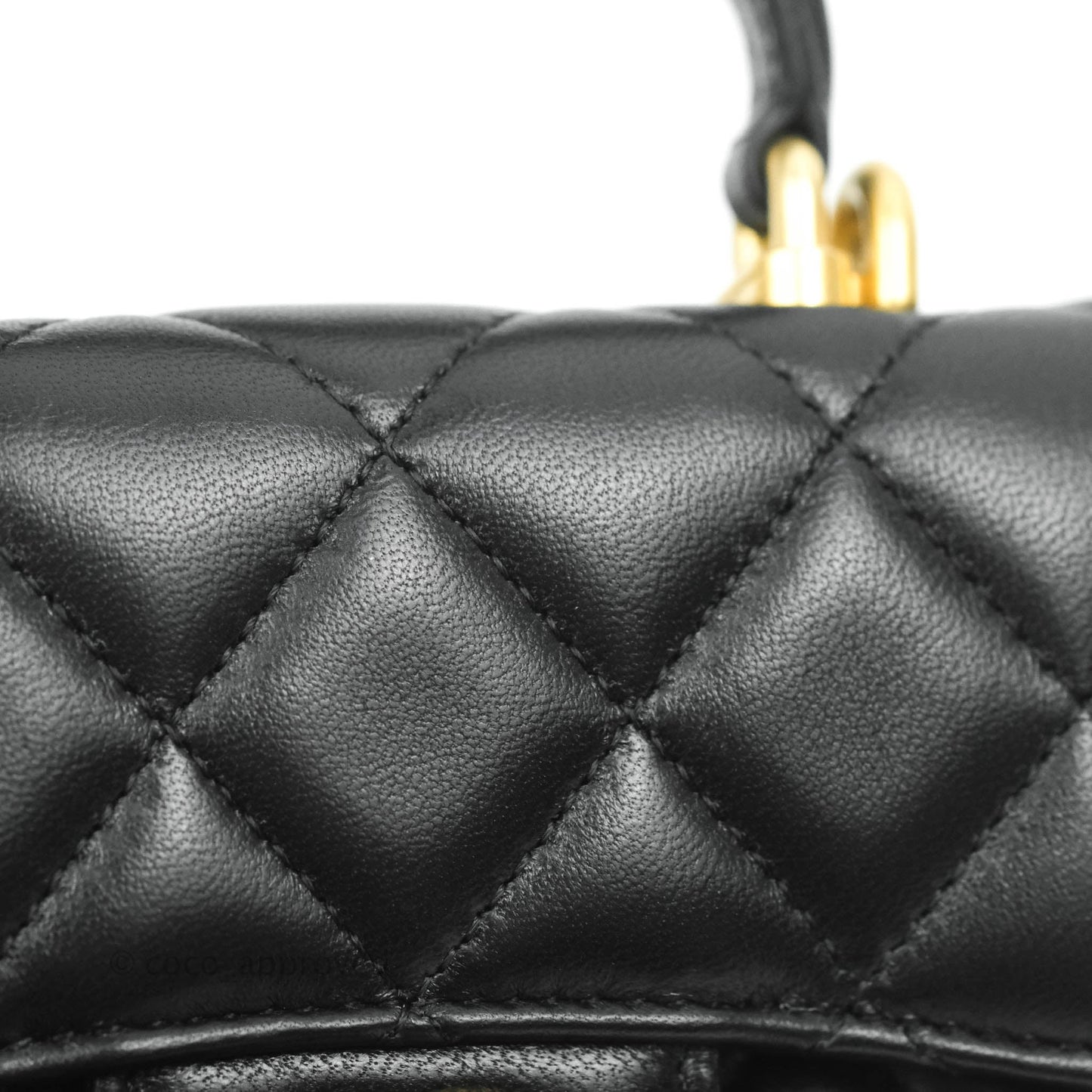 Chanel Mini Handle Flap Coin Purse With Chain Black Lambskin Gold Hardware