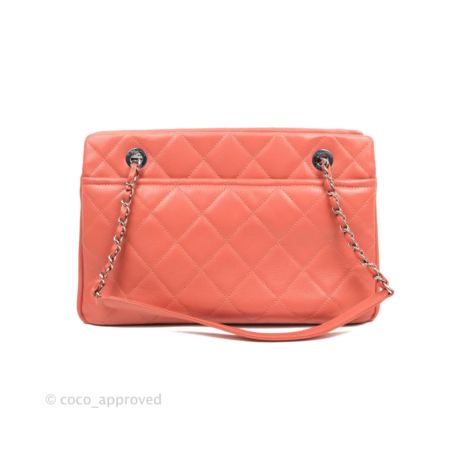 Chanel Quilted Caviar Leather Timeless CC Soft Shopping Tote Bag Coral Pink