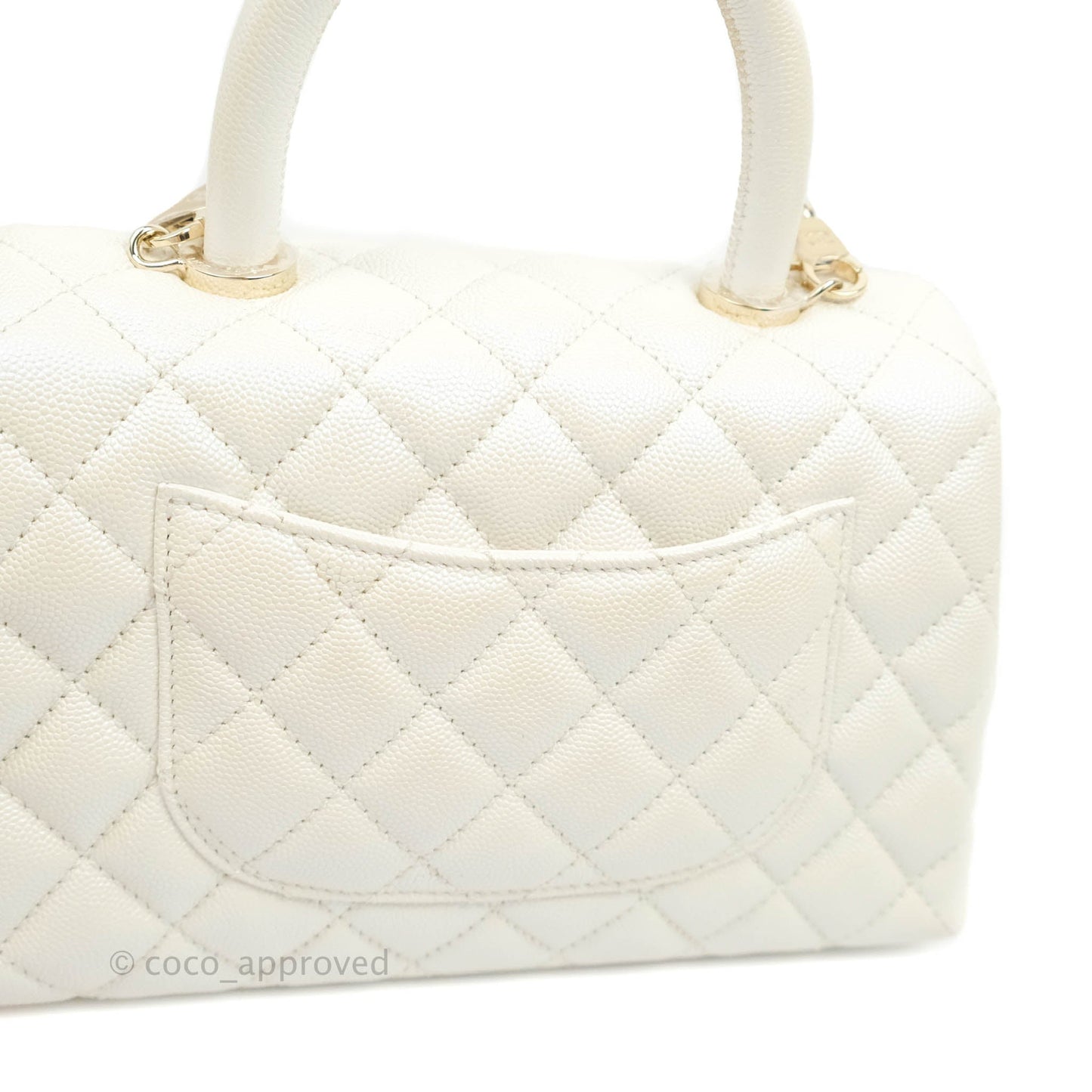 Chanel Small Quilted Coco Handle Iridescent White Caviar Gold Hardware