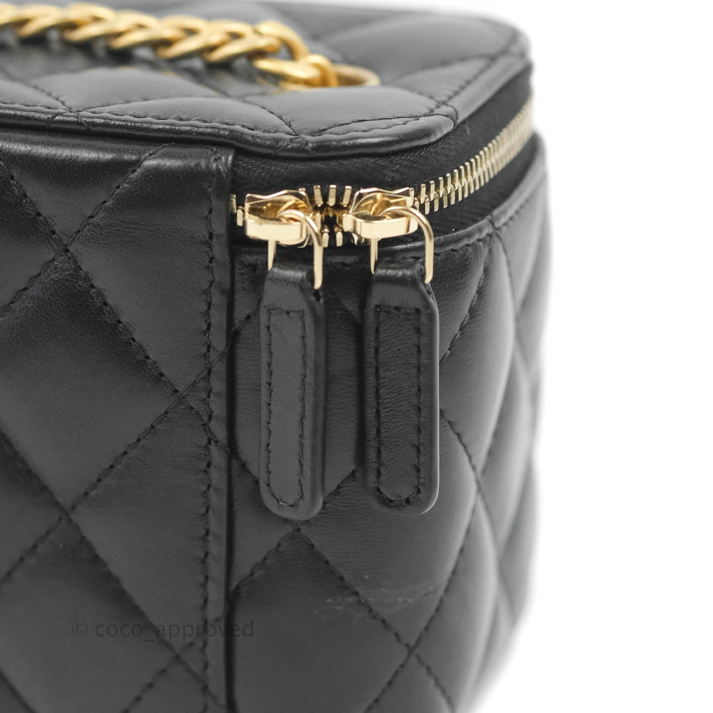 Chanel Vanity with Adjustable Chain Black Lambskin Aged Gold Hardware 22K