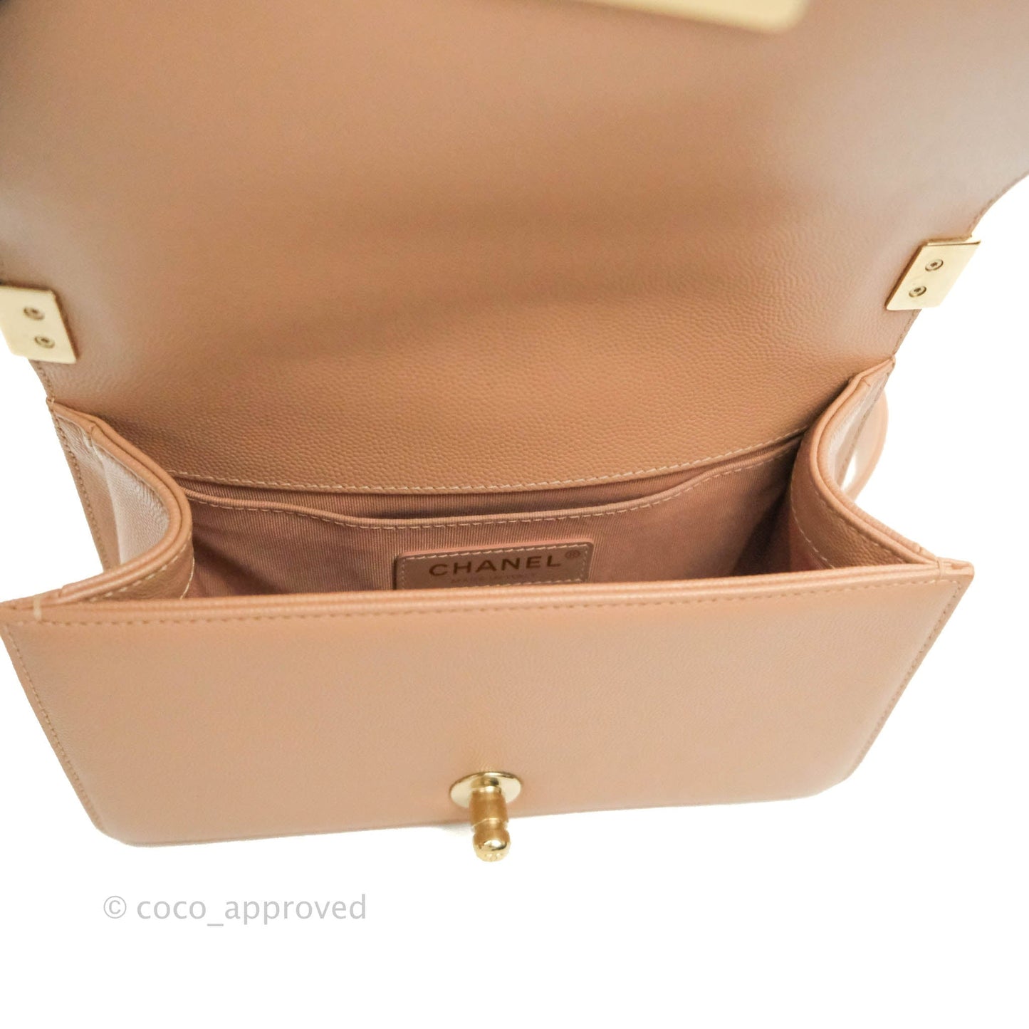 Chanel Small Chevron Boy Dark Beige Caviar Gold Hardware