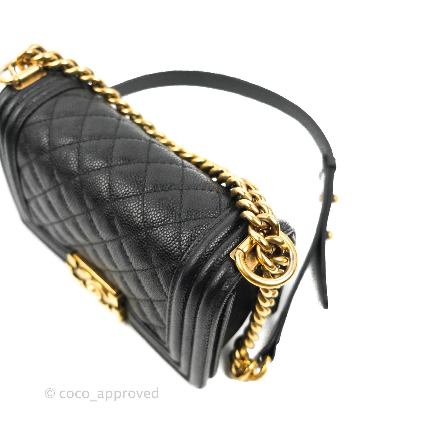 Chanel Quilted Small Boy Black Caviar Aged Gold Hardware