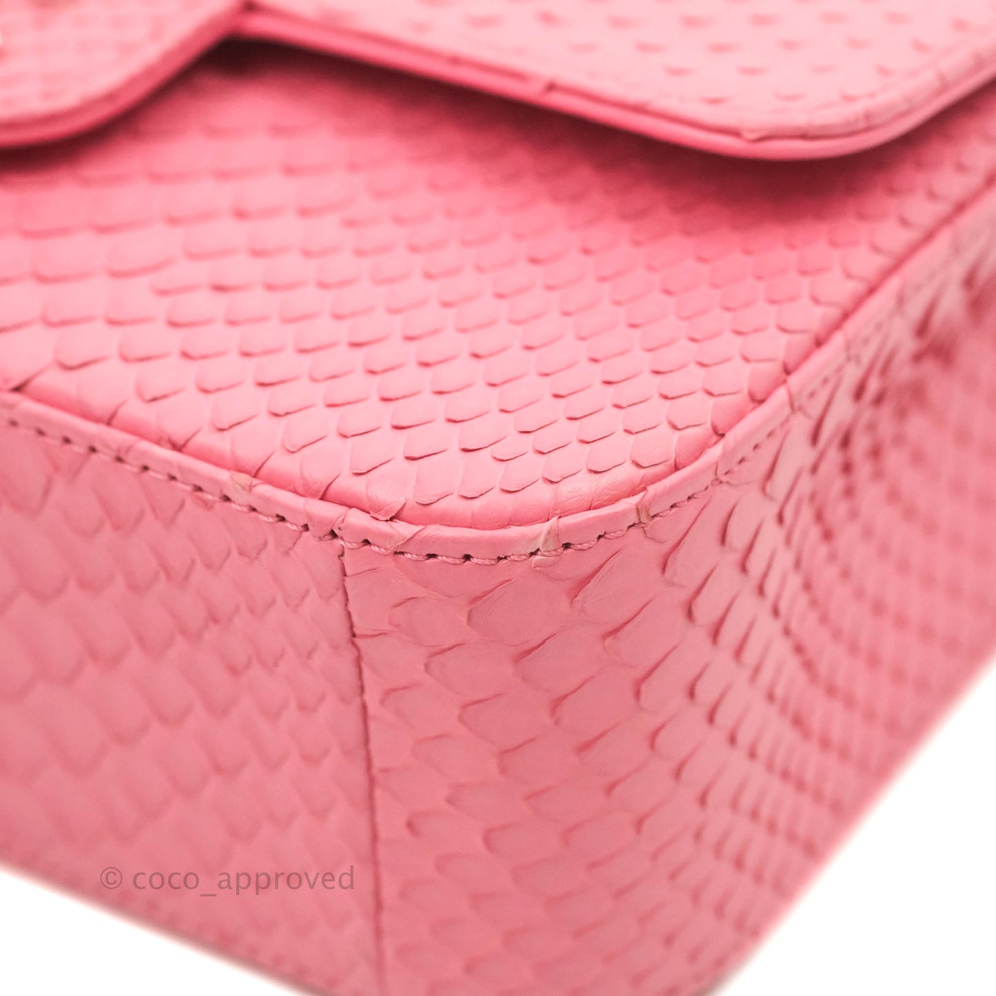 Chanel Quilted Mini Rectangular Python Pink Silver Hardware