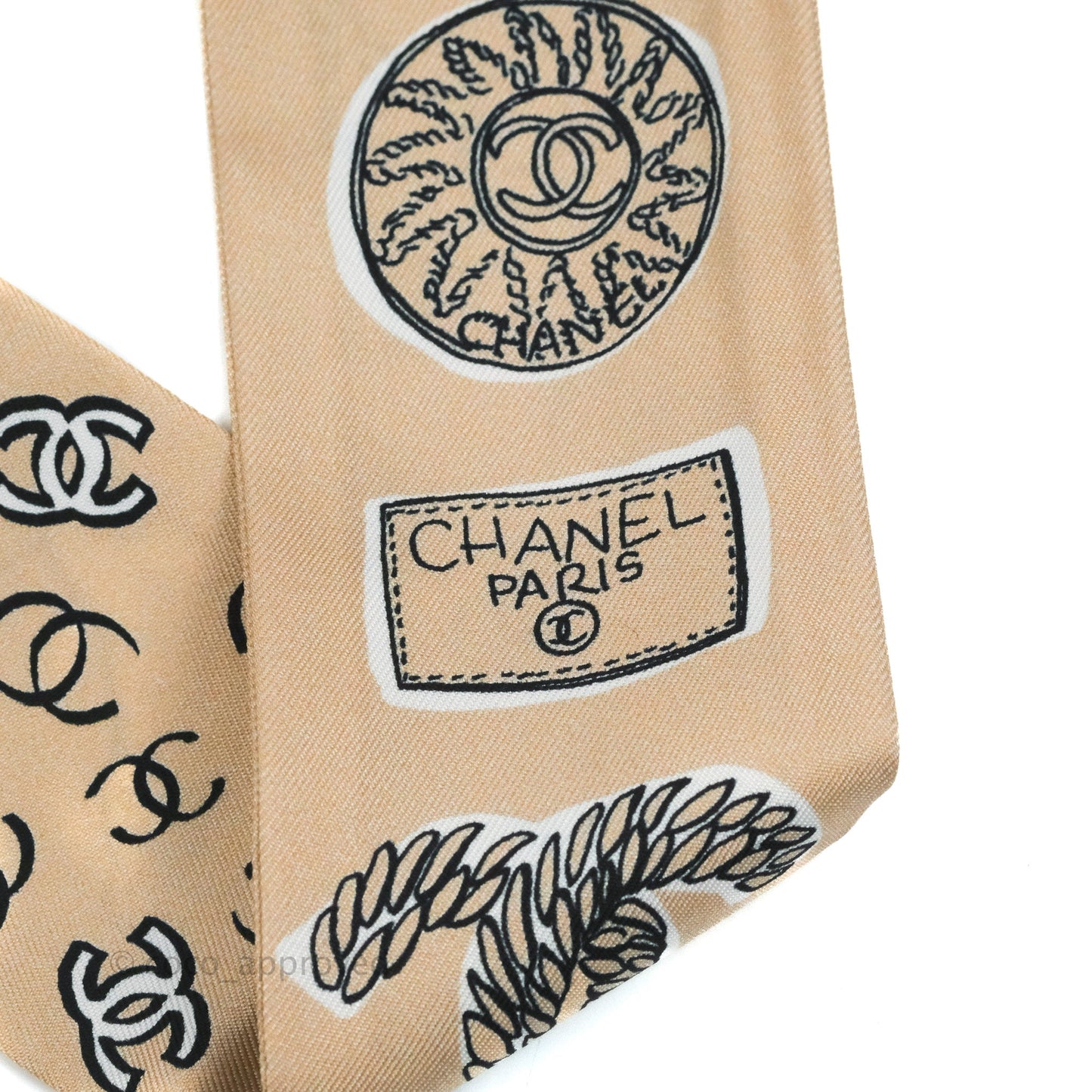 Chanel CC Silk Twilly In Beige & Pink
