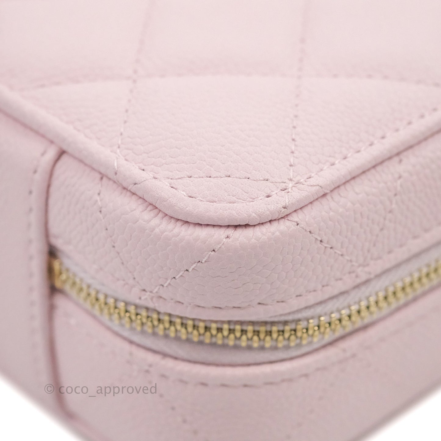 Chanel Quilted Top Handle Vanity Case Caviar Light Pink Gold Hardware