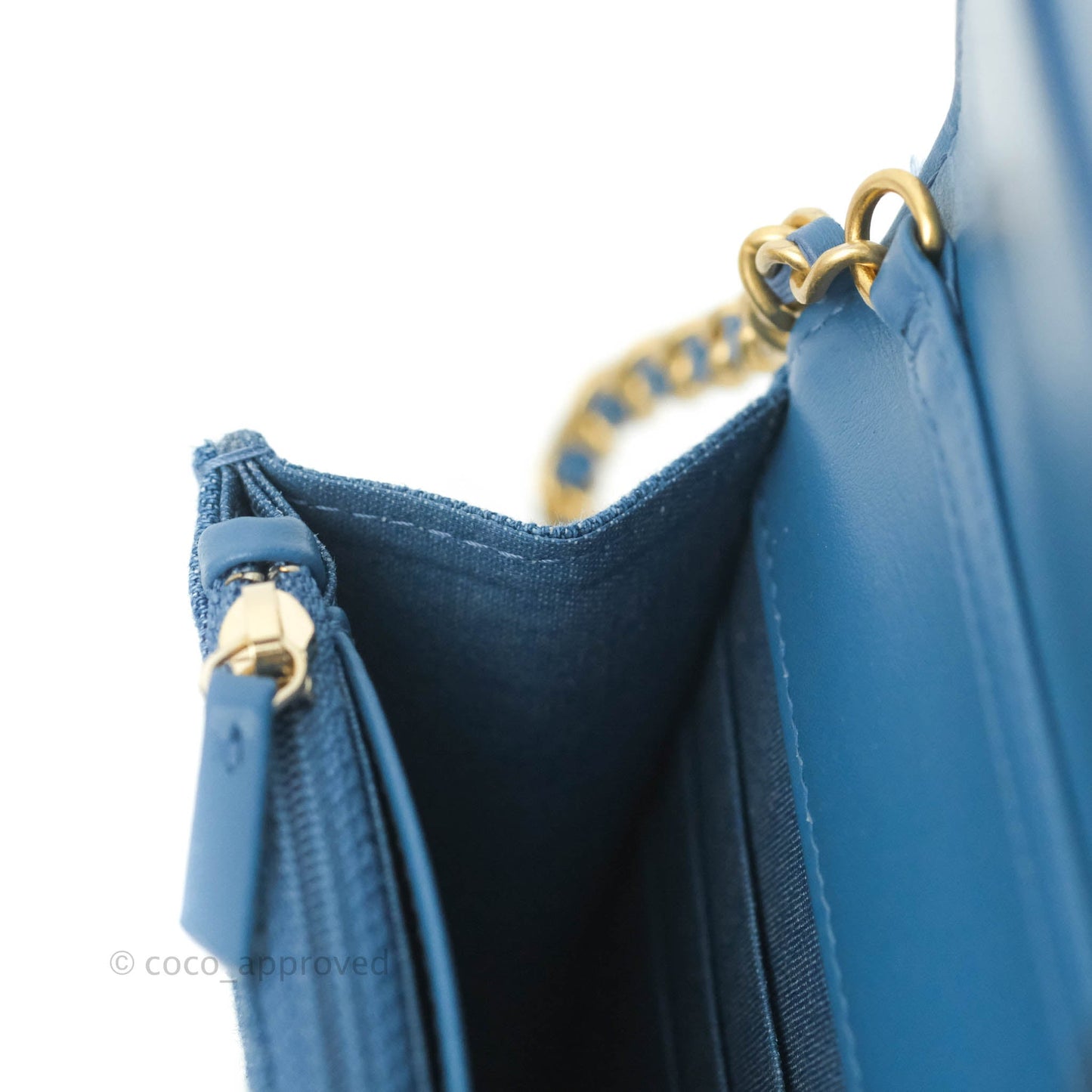 Chanel Quilted Pearl Crush Wallet on Chain WOC Denim Aged Gold Hardware