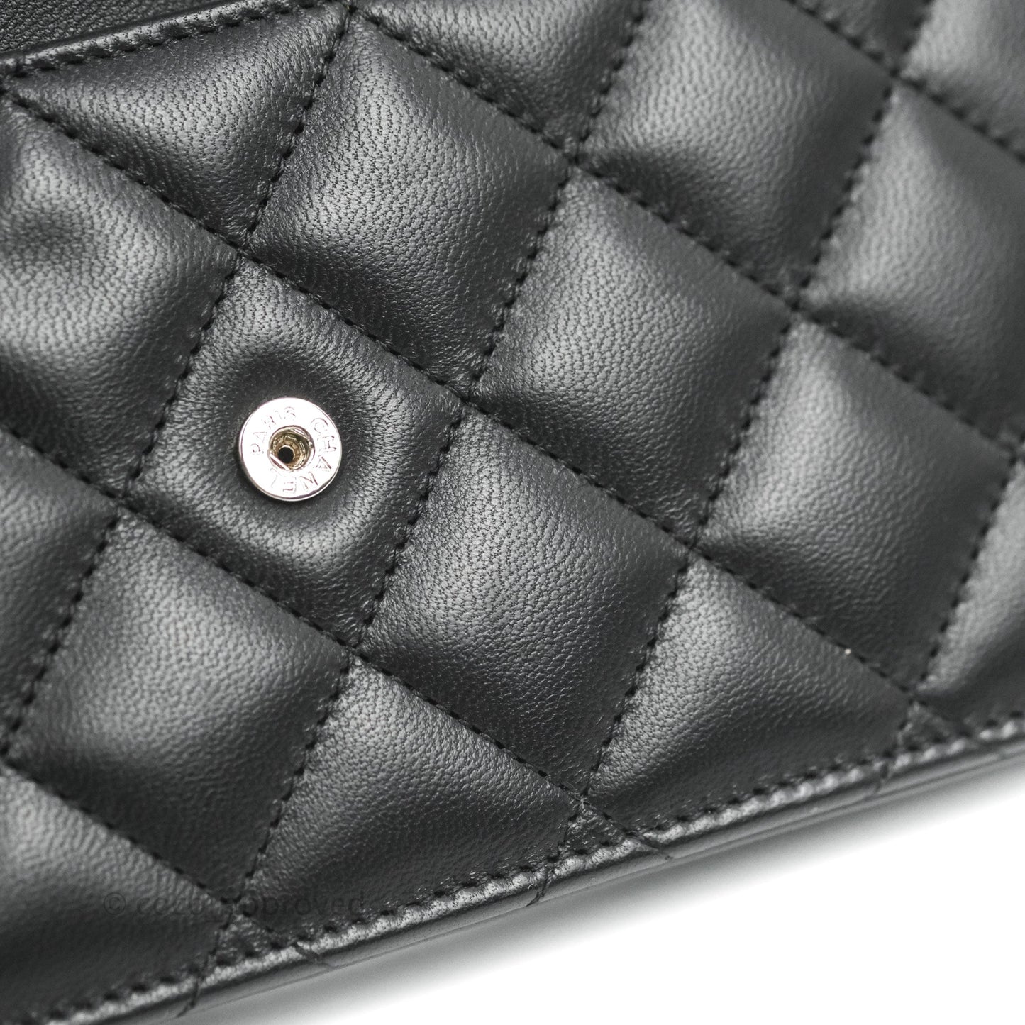 Chanel Quilted Wallet on Chain WOC Black Lambskin Silver Hardware