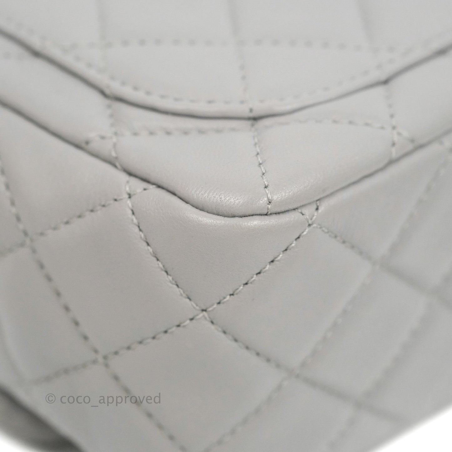 Chanel Mini Square Pearl Crush Quilted Grey Lambskin Aged Gold Hardware