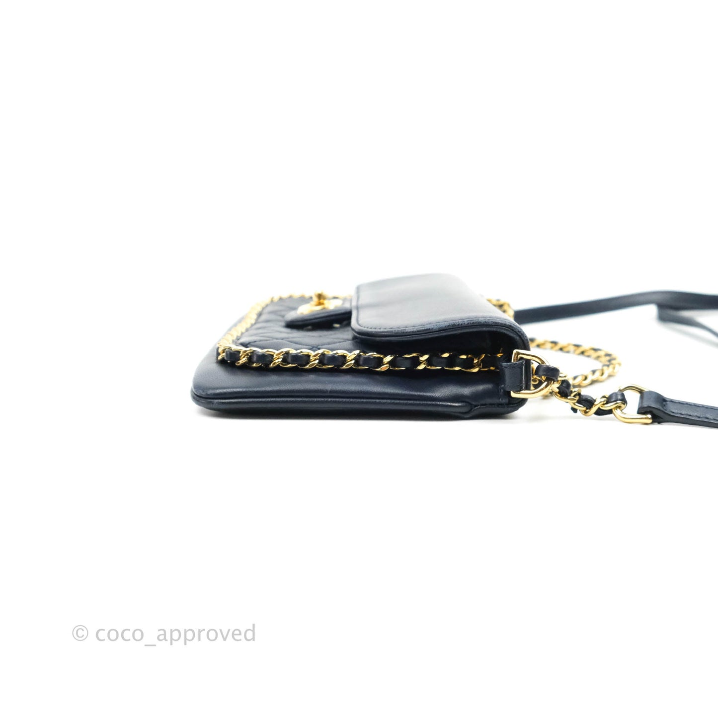 Chanel Flat Flap Bag With Chain Navy Calfskin Gold Hardware