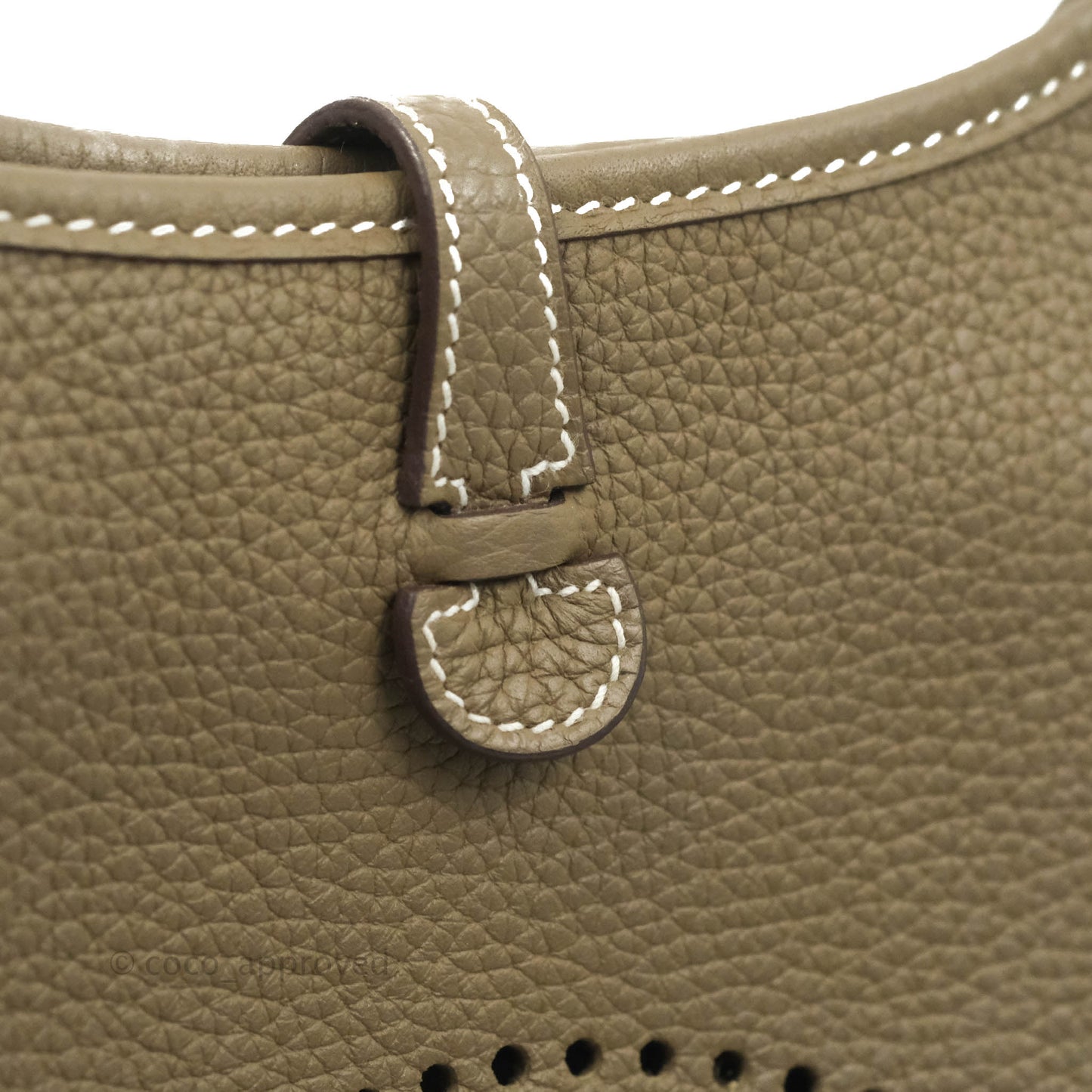 Hermès Mini Evelyne Etoupe Clemence Palladium Hardware with Bleu Indigo Strap