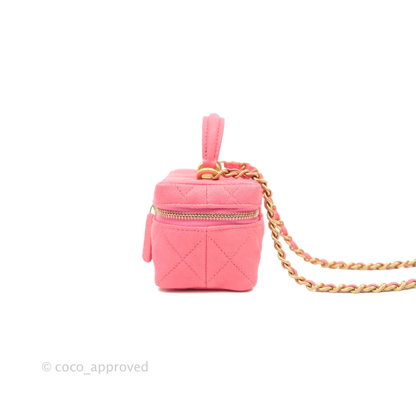 Chanel Quilted Mini Top Handle Vanity With Chain Pink Caviar Aged Gold Hardware
