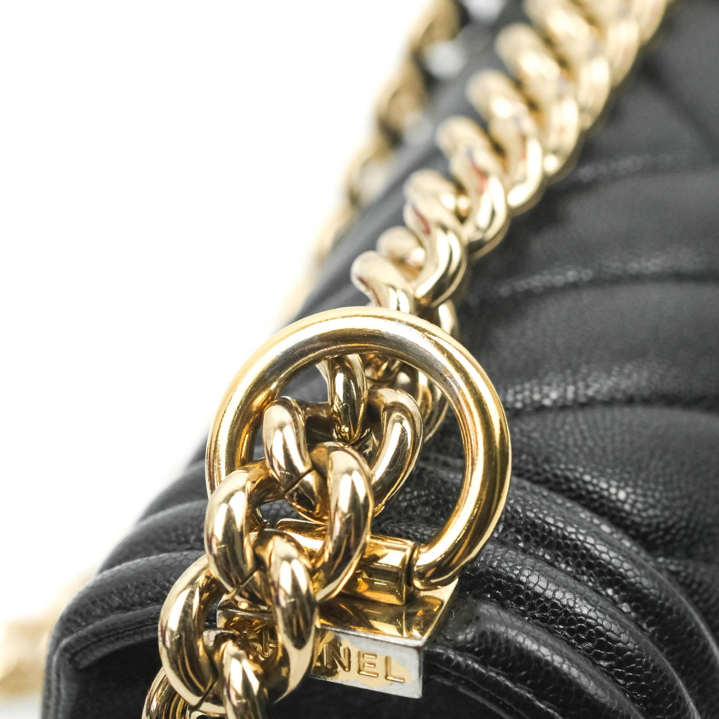 Chanel Small Boy Chevron Black Caviar Gold Hardware