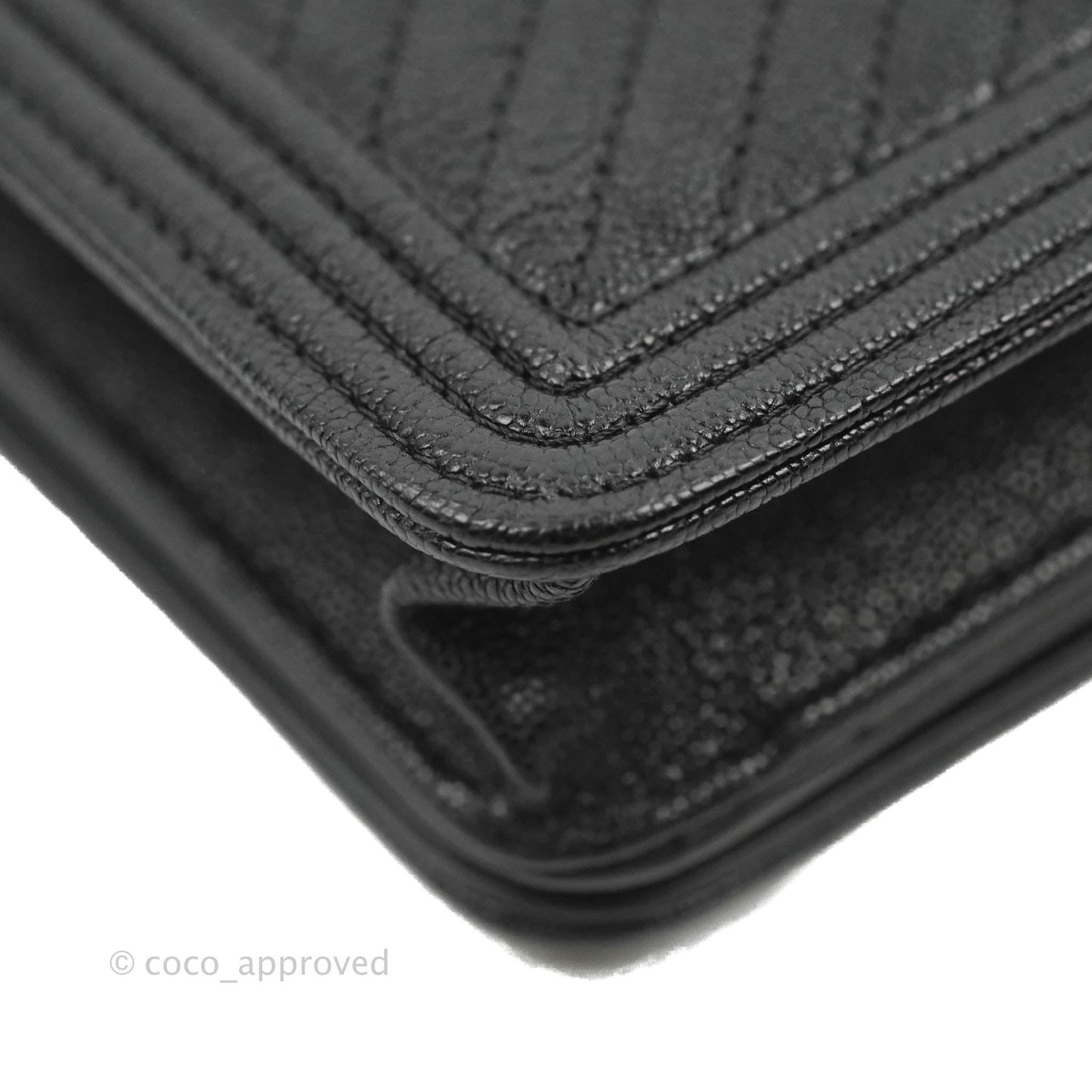 Chanel Chevron Boy Wallet On Chain Black Caviar Gold Hardware