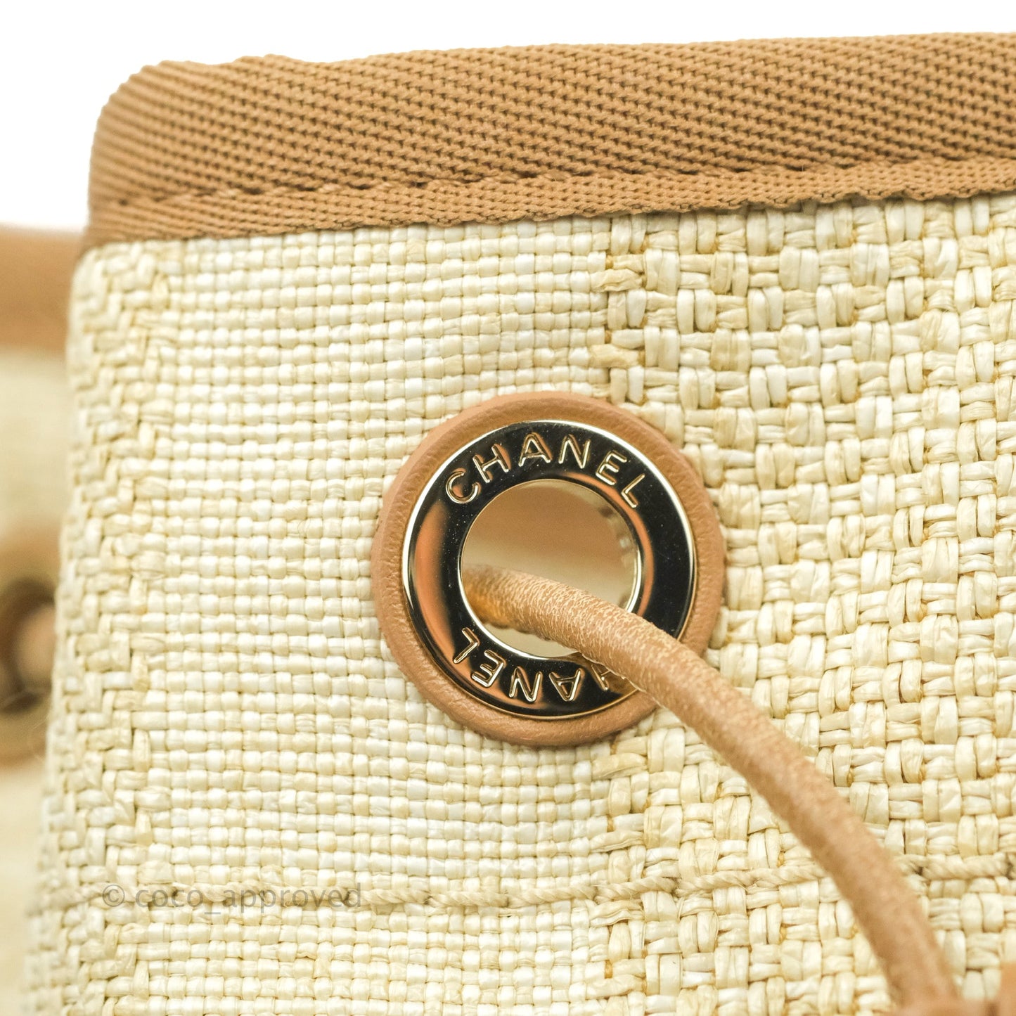Chanel Raffia Canvas Deauville Drawstring Bucket Bag Brown Gold Hardware