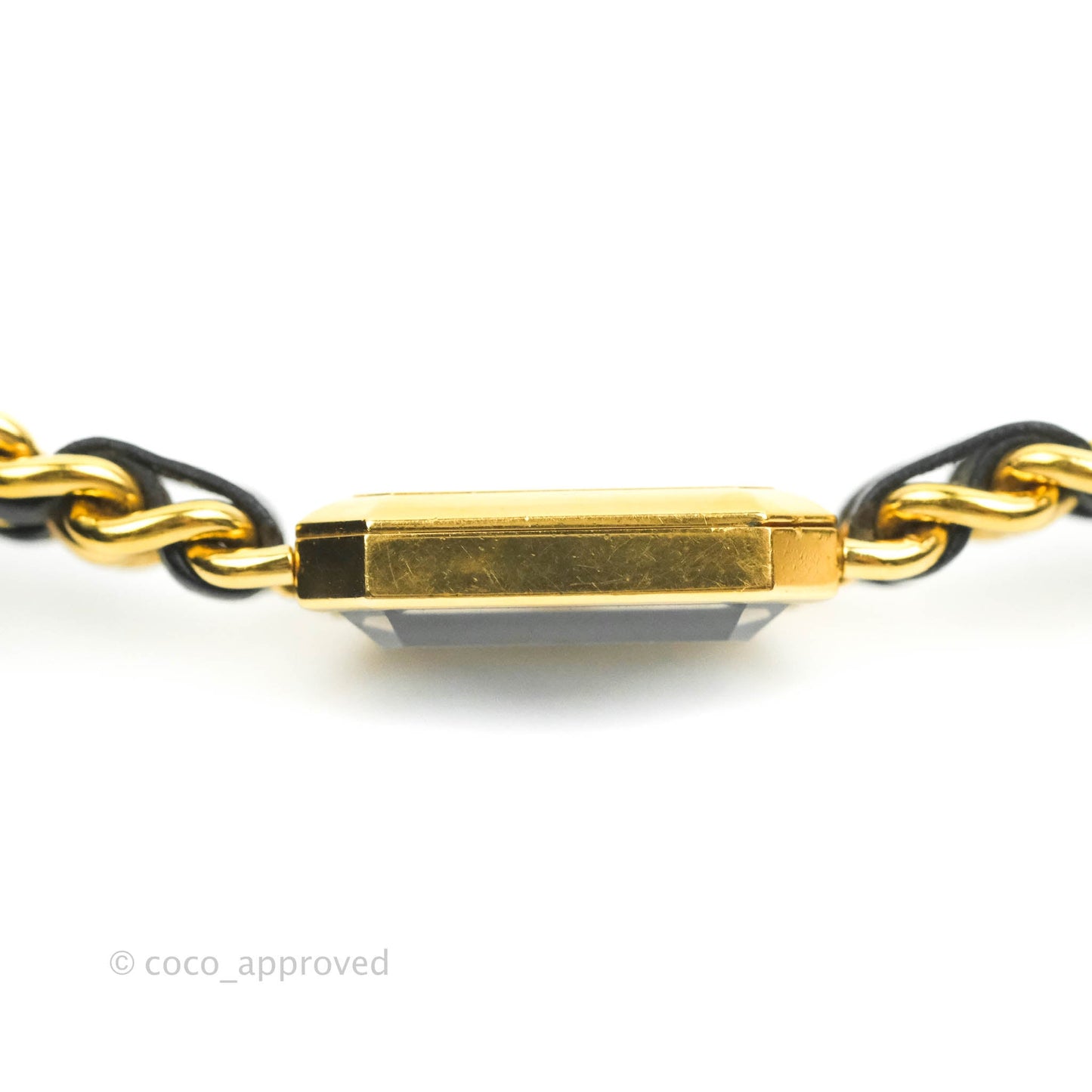 Chanel Vintage Première Watch Black Leather Gold Plated M Size