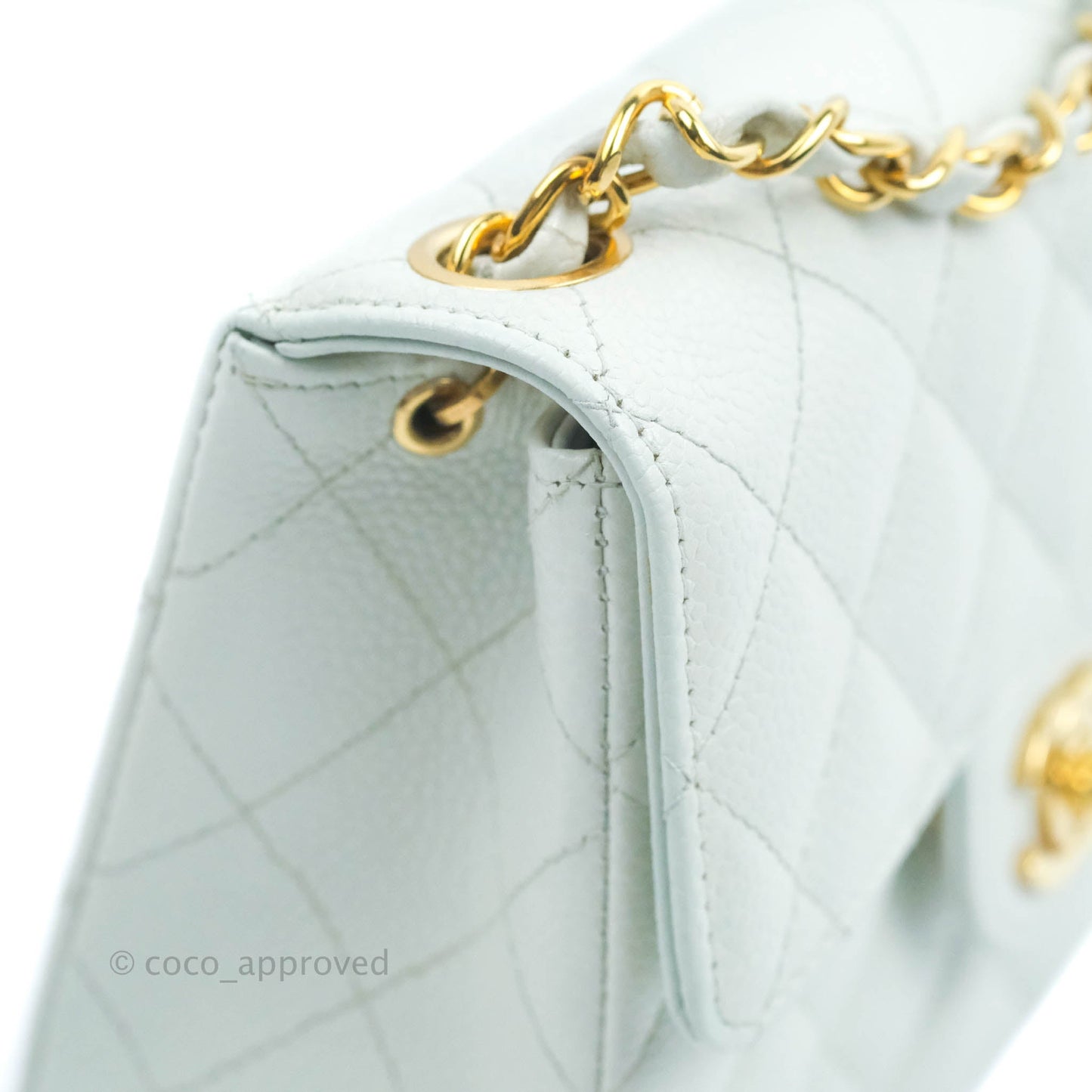 Chanel Quilted Vintage Mini Square Flap Light Blue Caviar 24K Gold Hardware