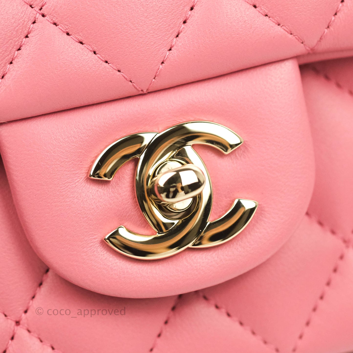 Chanel Top Handle Mini Rectangular Flap Bag Pink Lambskin Gold Hardware