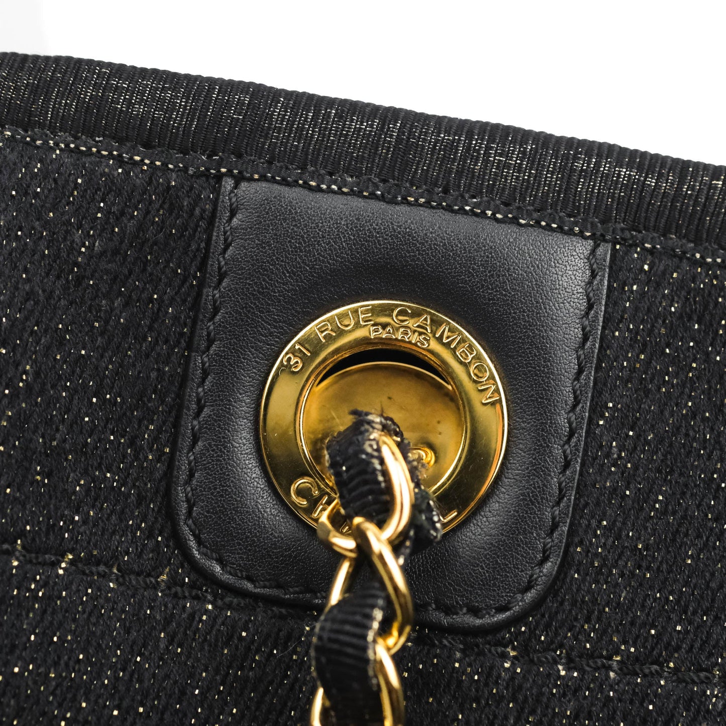 Chanel Medium Deauville Tote Navy Glitter Canvas Gold Hardware