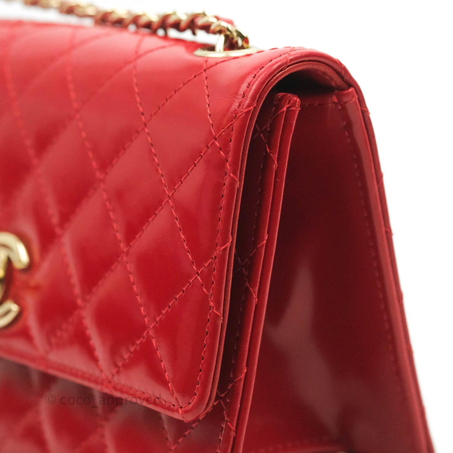 Chanel Flat Quilted Mini Flap Red Box Calfskin Gold Hardware