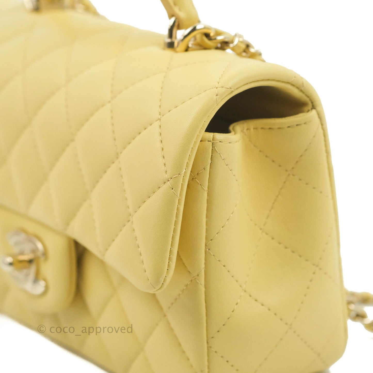 Chanel Top Handle Mini Rectangular Flap Bag Yellow Lambskin Gold Hardware