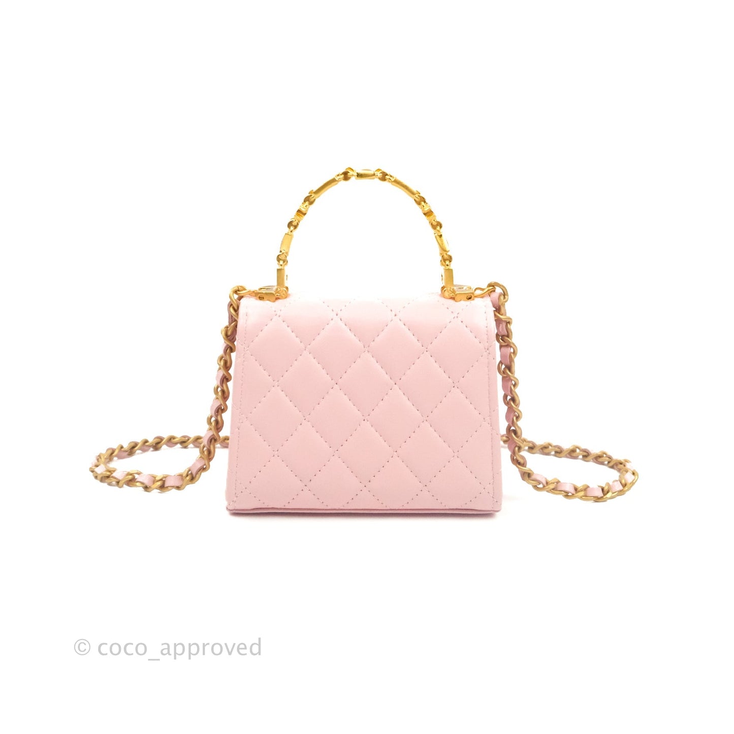 Chanel Mini Enamel Handle Clutch on Chain Pink Lambskin Gold Hardware 22B