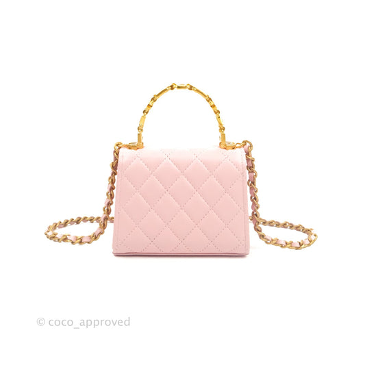 Chanel Mini Enamel Handle Clutch on Chain Pink Lambskin Gold Hardware 22B