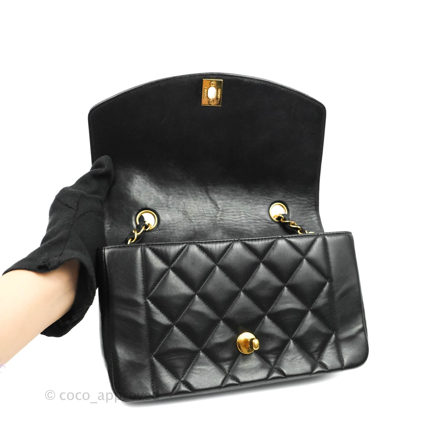 Chanel Black Quilted Lambskin Small Vintage Classic Diana Flap 24K Gold Hardware